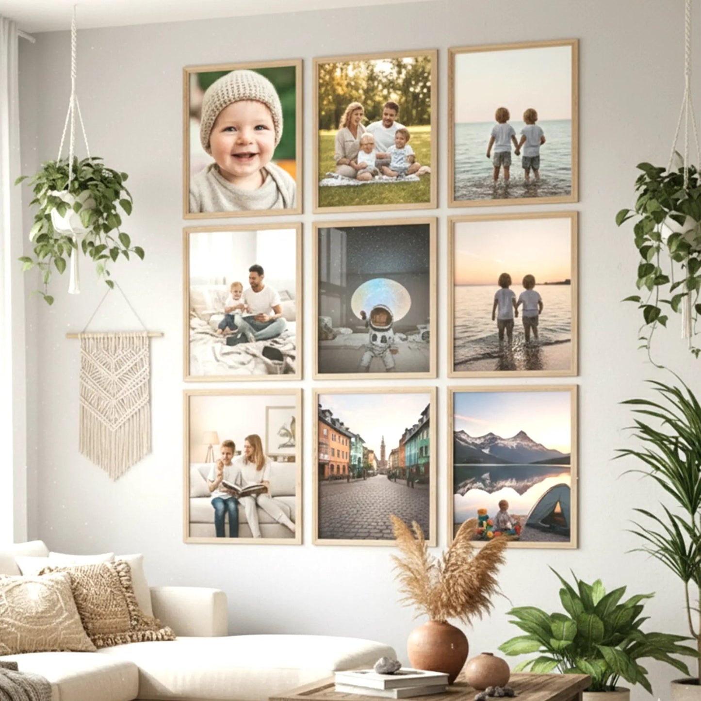 Photo Frame For Wall Decor | Wooden Frames For Wall Decoration | Aesthetic Collage Picture Frames | Rectangular Photo Frame For Home Decor Office | Set of 9