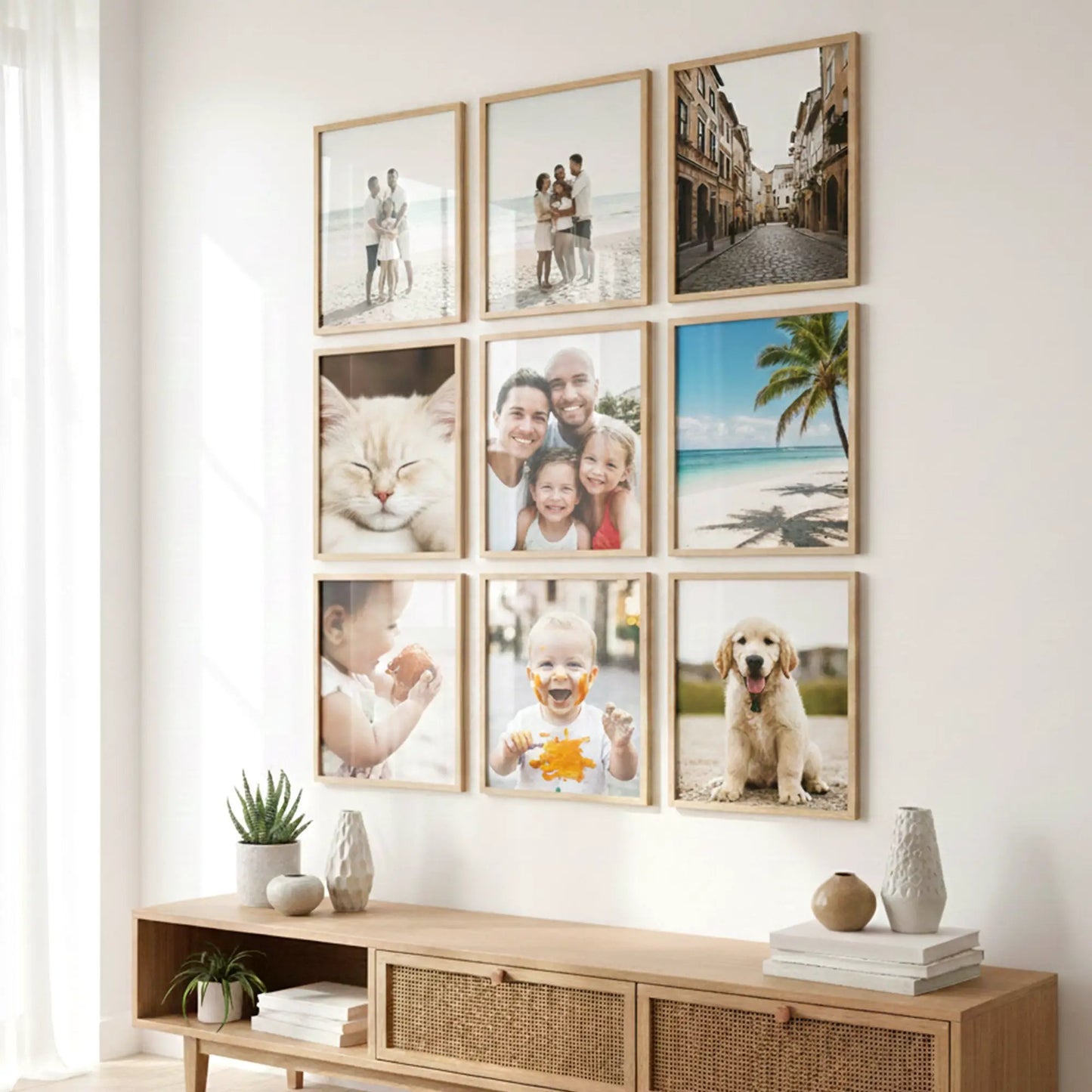 Photo Frame For Wall Decor | Wooden Frames For Wall Decoration | Aesthetic Collage Picture Frames | Rectangular Photo Frame For Home Decor Office | Set of 9
