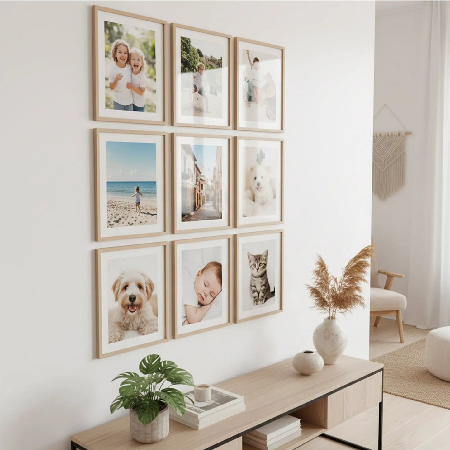 Photo Frame For Wall Decor | Wooden Frames For Wall Decoration | Aesthetic Collage Picture Frames | Rectangular Photo Frame For Home Decor Office | Set of 9