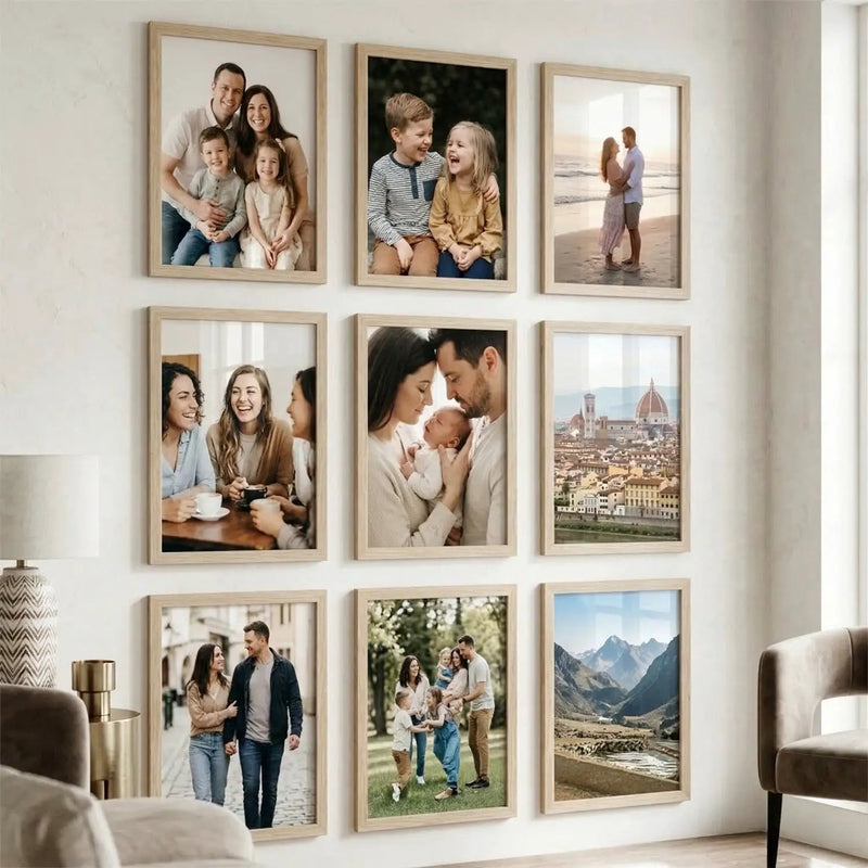 Photo Frame for Wall Decoration | Wooden Aesthetic Frames for Living Room Office | Photo Frame for Certificate A4 Size | Home Decor Bedroom Gift Set of 9