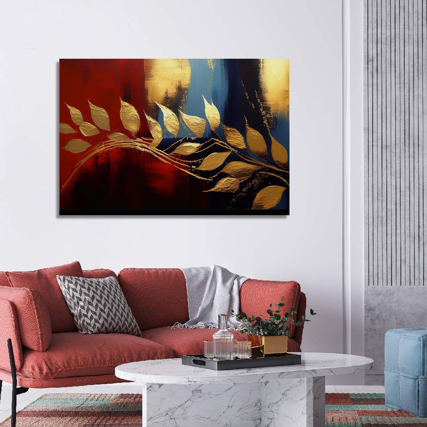 Modern Art Canvas Painting - Red and Golden Abstract Art Canvas for Living Room Wall Decor-Kotart