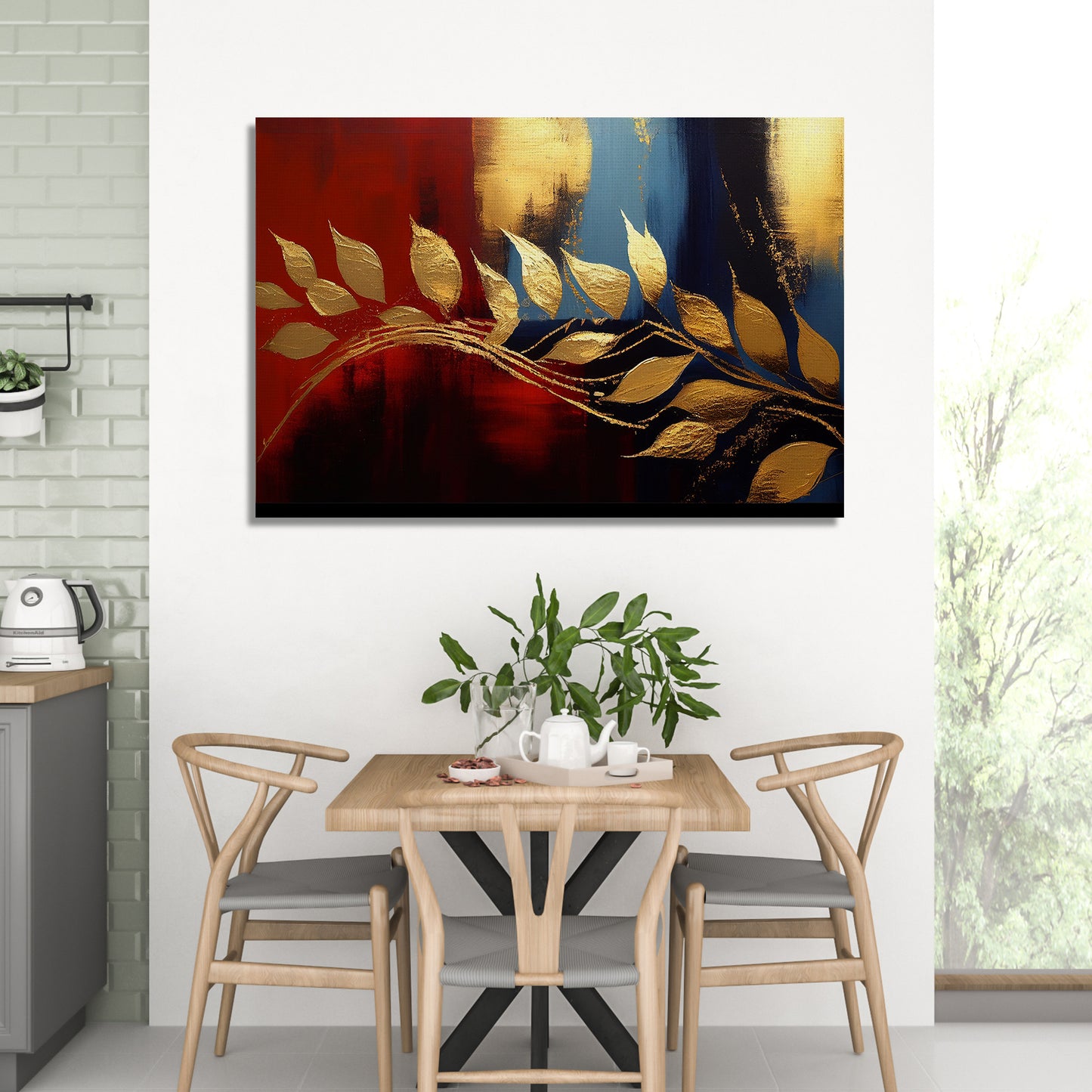 Modern Art Canvas Painting - Red and Golden Abstract Art Canvas for Living Room Wall Decor-Kotart