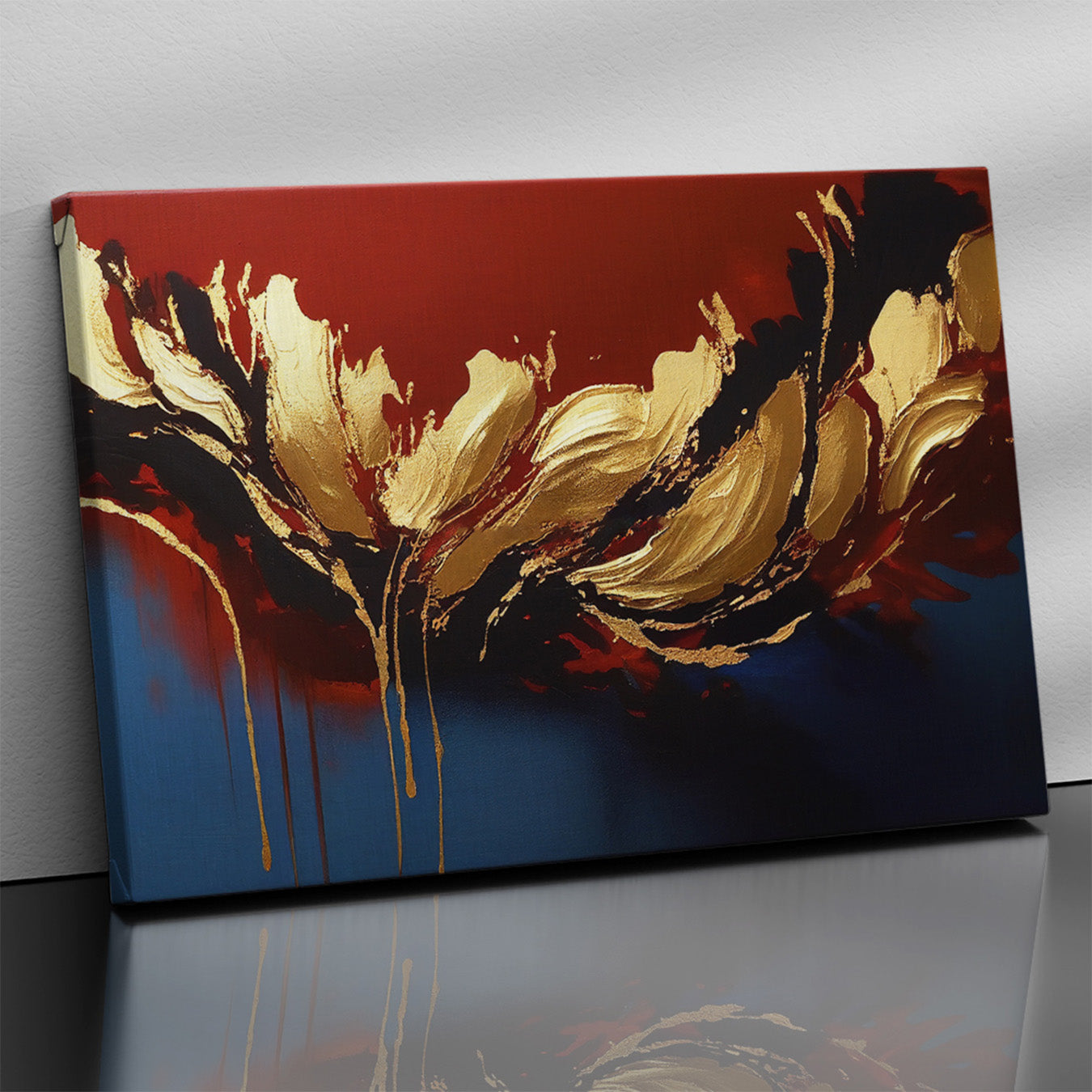 Modern Art Canvas Painting - Red and Golden Abstract Art Canvas for Living Room Wall Decor-Kotart