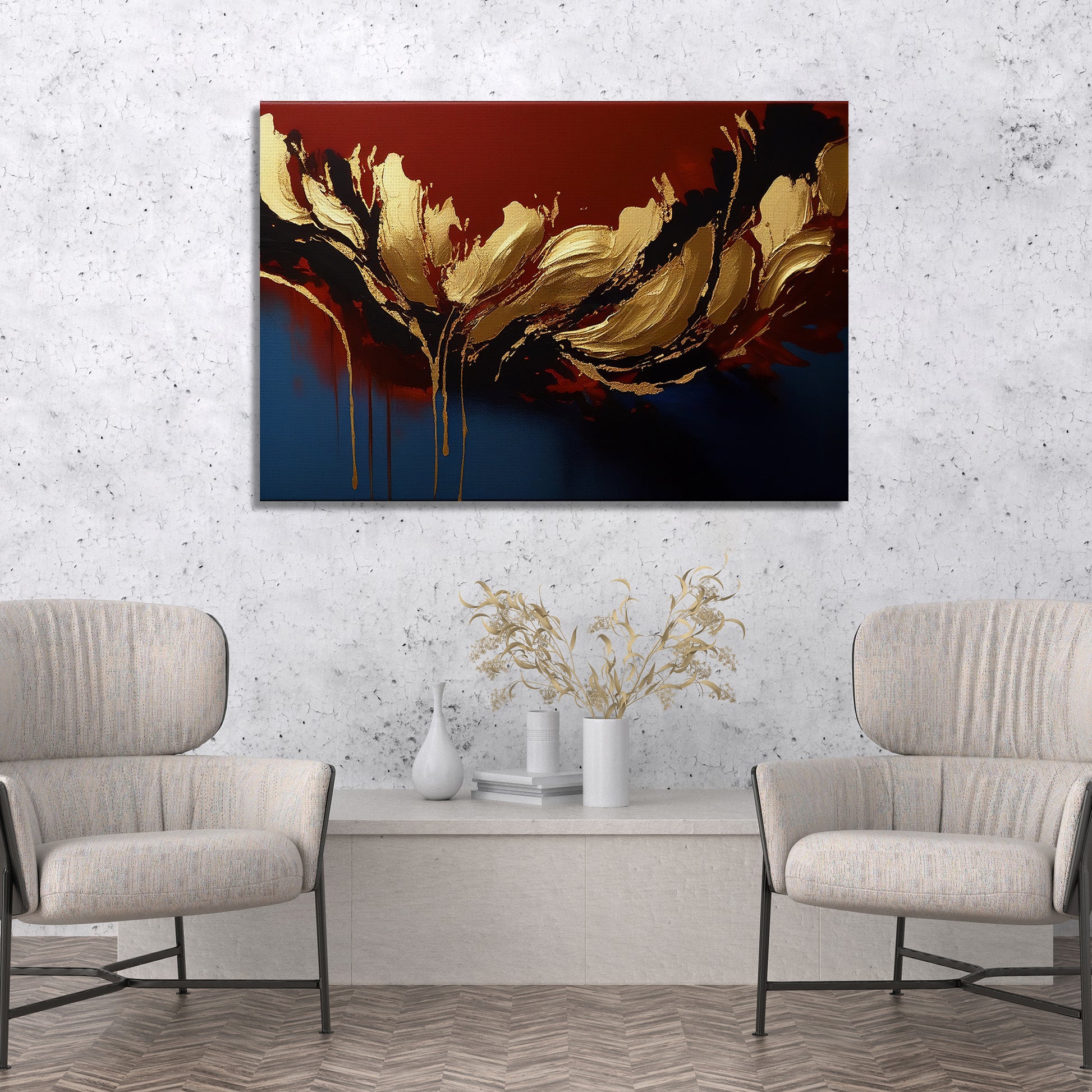 Modern Art Canvas Painting - Red and Golden Abstract Art Canvas for Li ...