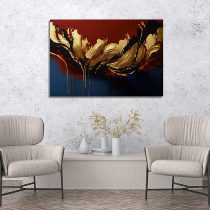 Modern Art Canvas Painting - Red and Golden Abstract Art Canvas for Living Room Wall Decor-Kotart