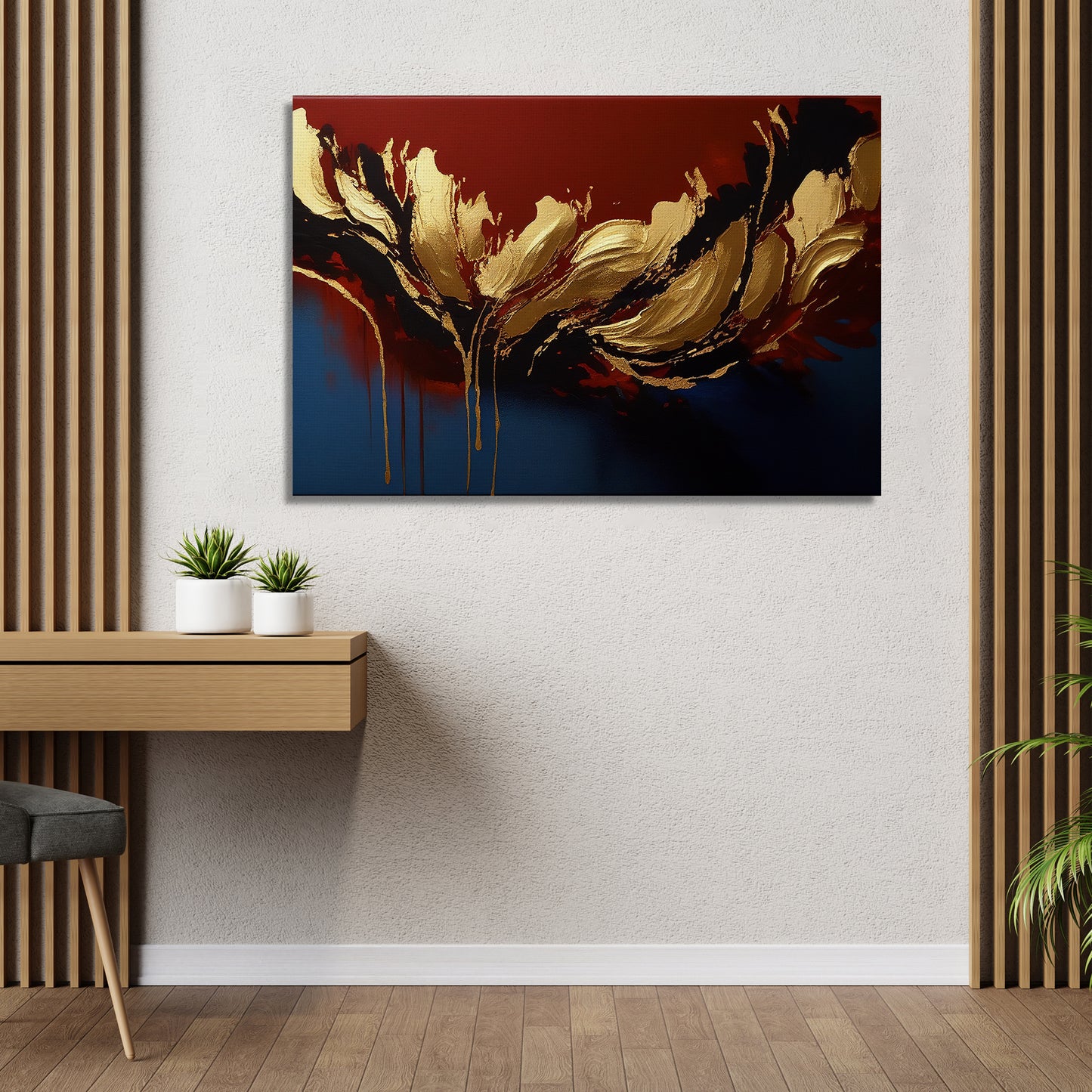 Modern Art Canvas Painting - Red and Golden Abstract Art Canvas for Living Room Wall Decor-Kotart