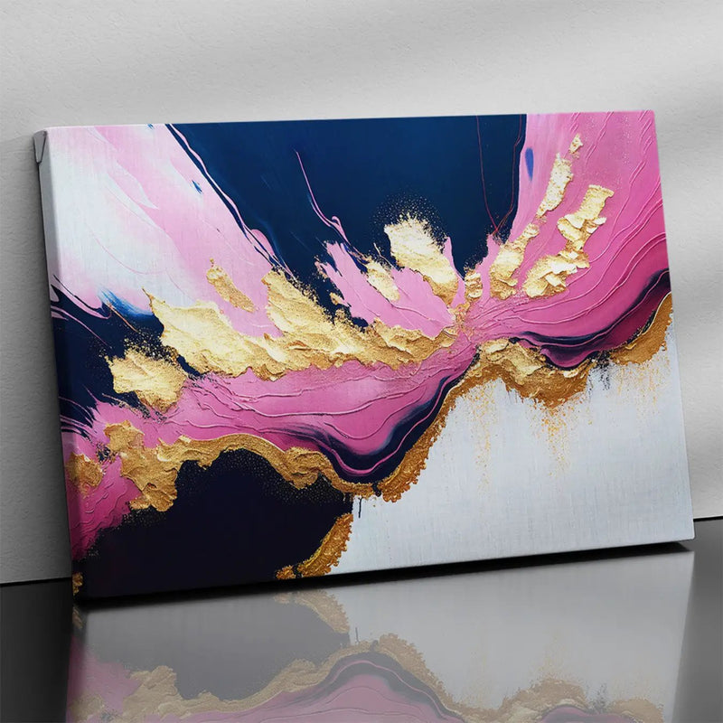 Modern Art Canvas Painting - Pink and Golden Abstract Art Canvas for Living Room Wall Decor-Kotart