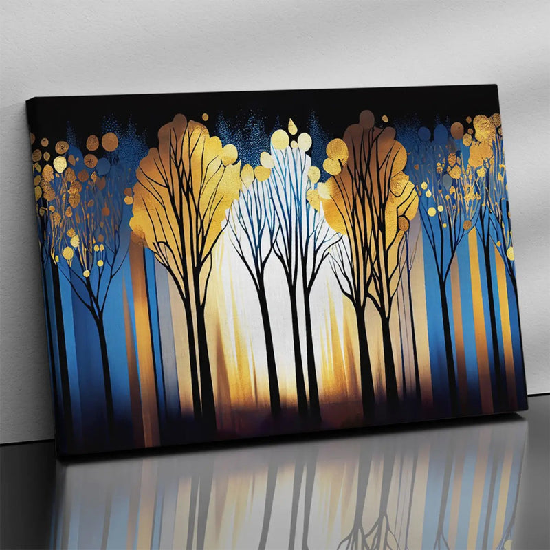 Blue and Golden Forest Canvas Painting for Home Decor - Modern Art Canvas-Kotart