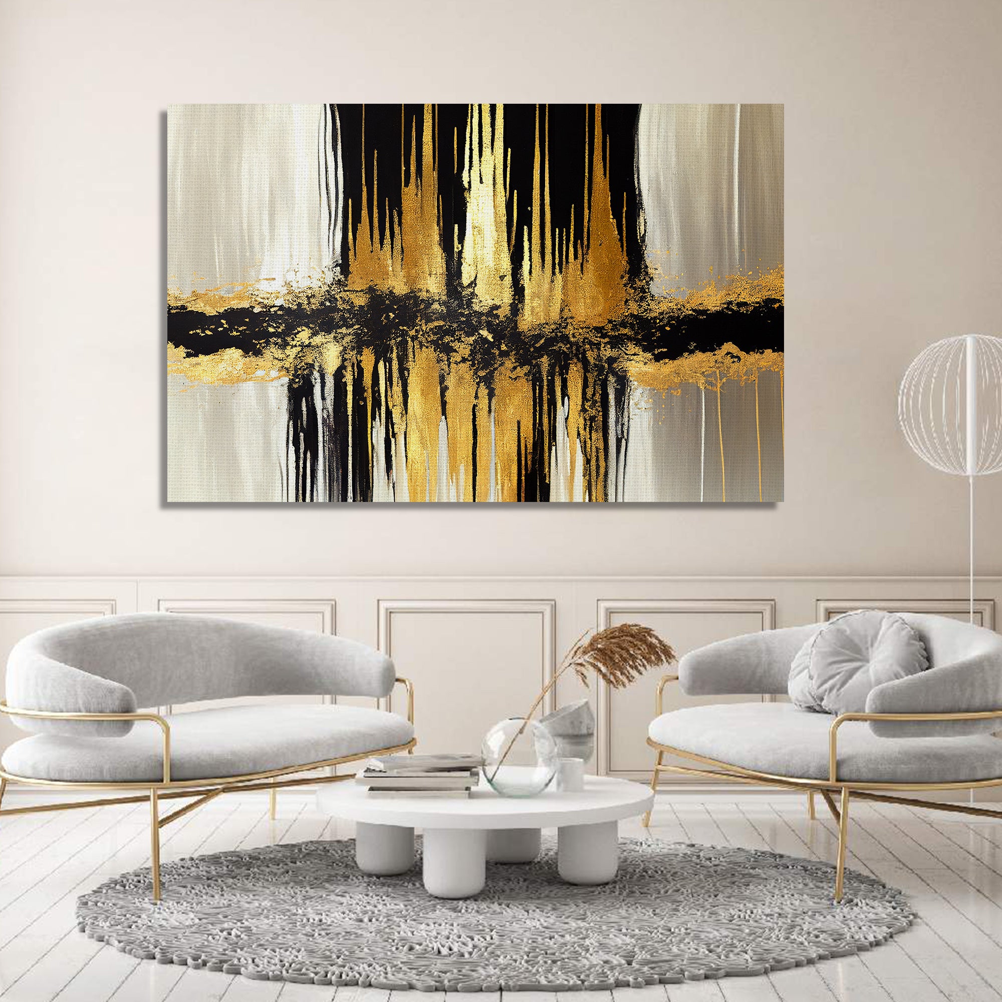 Black and Golden Canvas Painting - Modern Abstract Art Canvas for Home ...