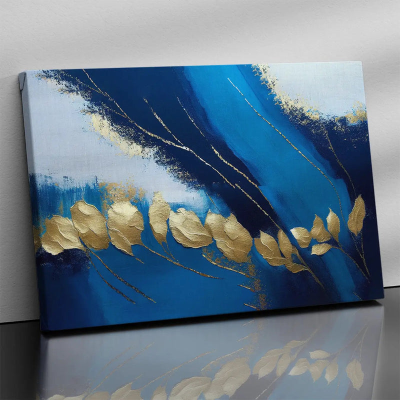 Blue and Golden Canvas Painting - Modern Abstract Art Canvas for Home and Office Decor-Kotart