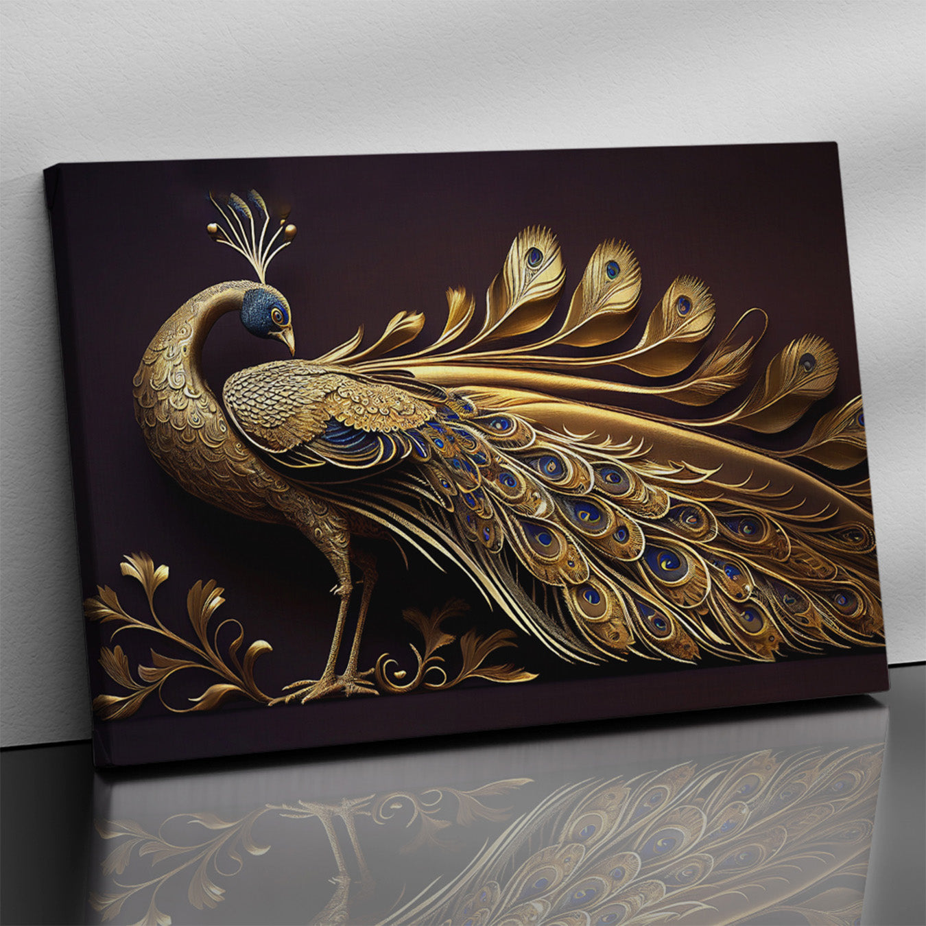 Beautiful Golden Color Peacock Art Canvas Painting-Kotart