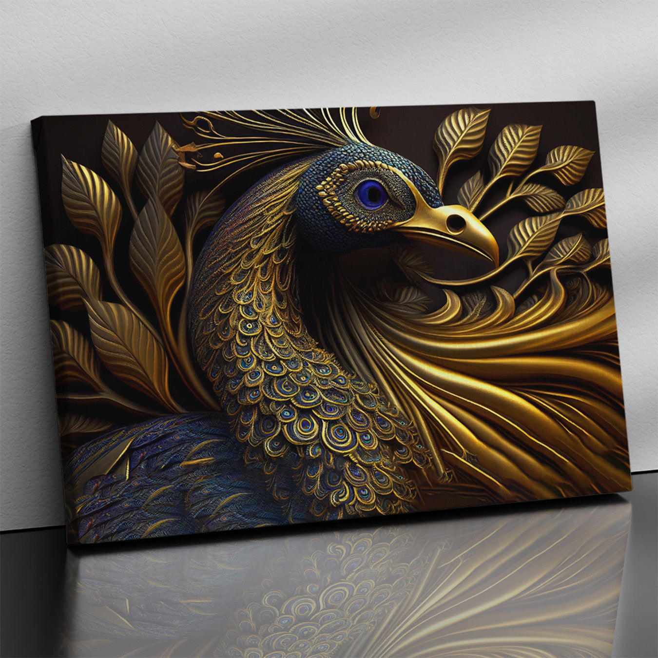 Beautiful Black and Golden Color Peacock Art Canvas Painting - Modern Art Canvas-Kotart