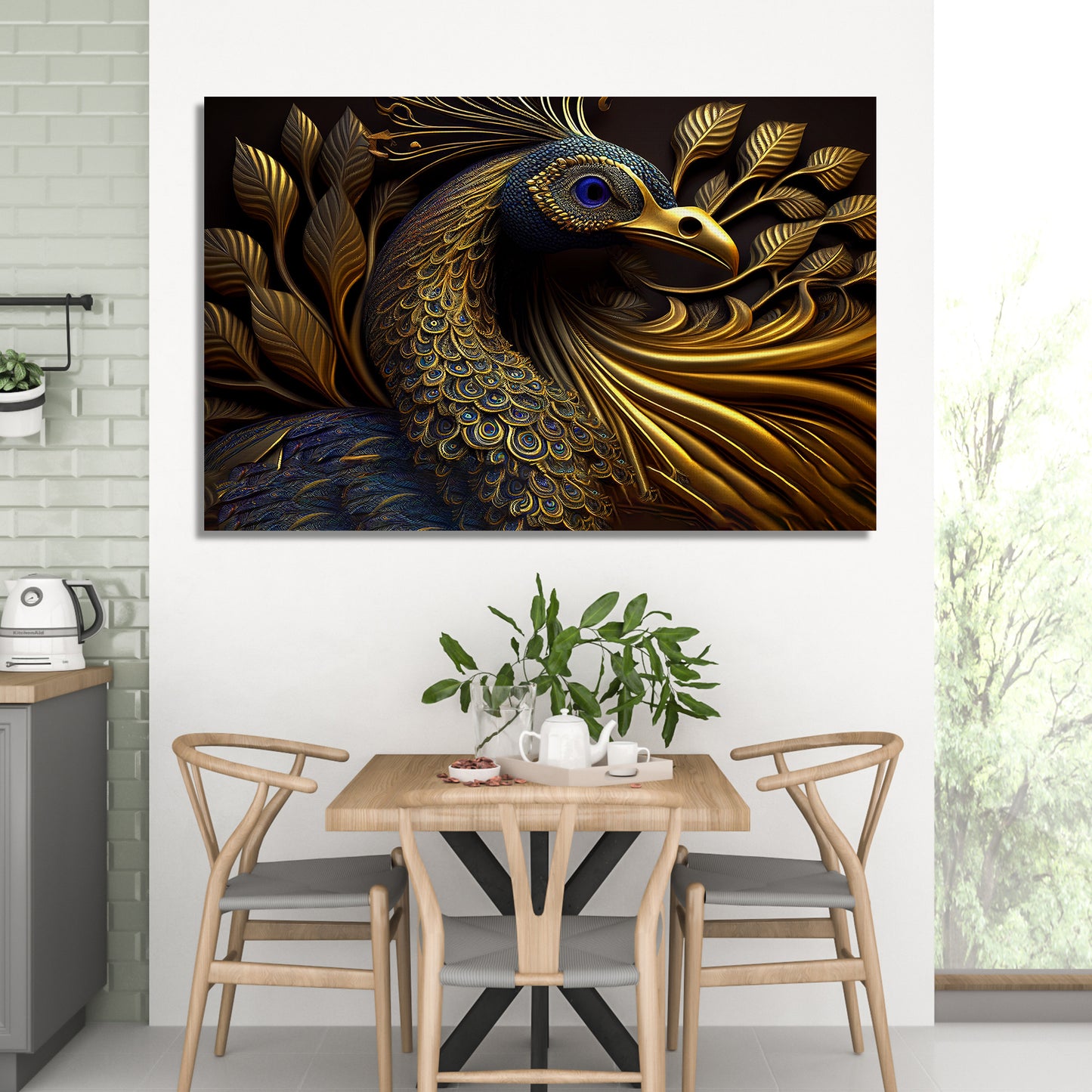 Beautiful Black and Golden Color Peacock Art Canvas Painting - Modern Art Canvas-Kotart