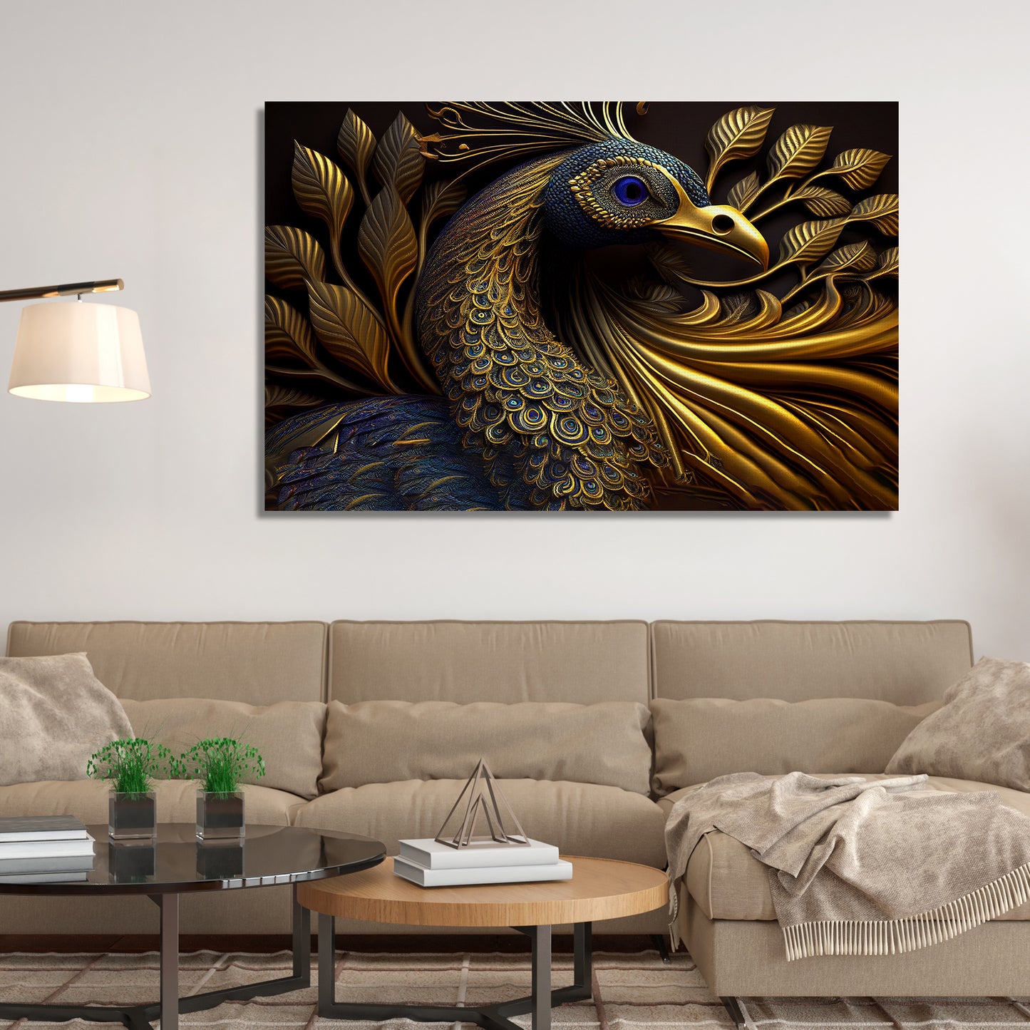 Beautiful Black and Golden Color Peacock Art Canvas Painting - Modern Art Canvas-Kotart