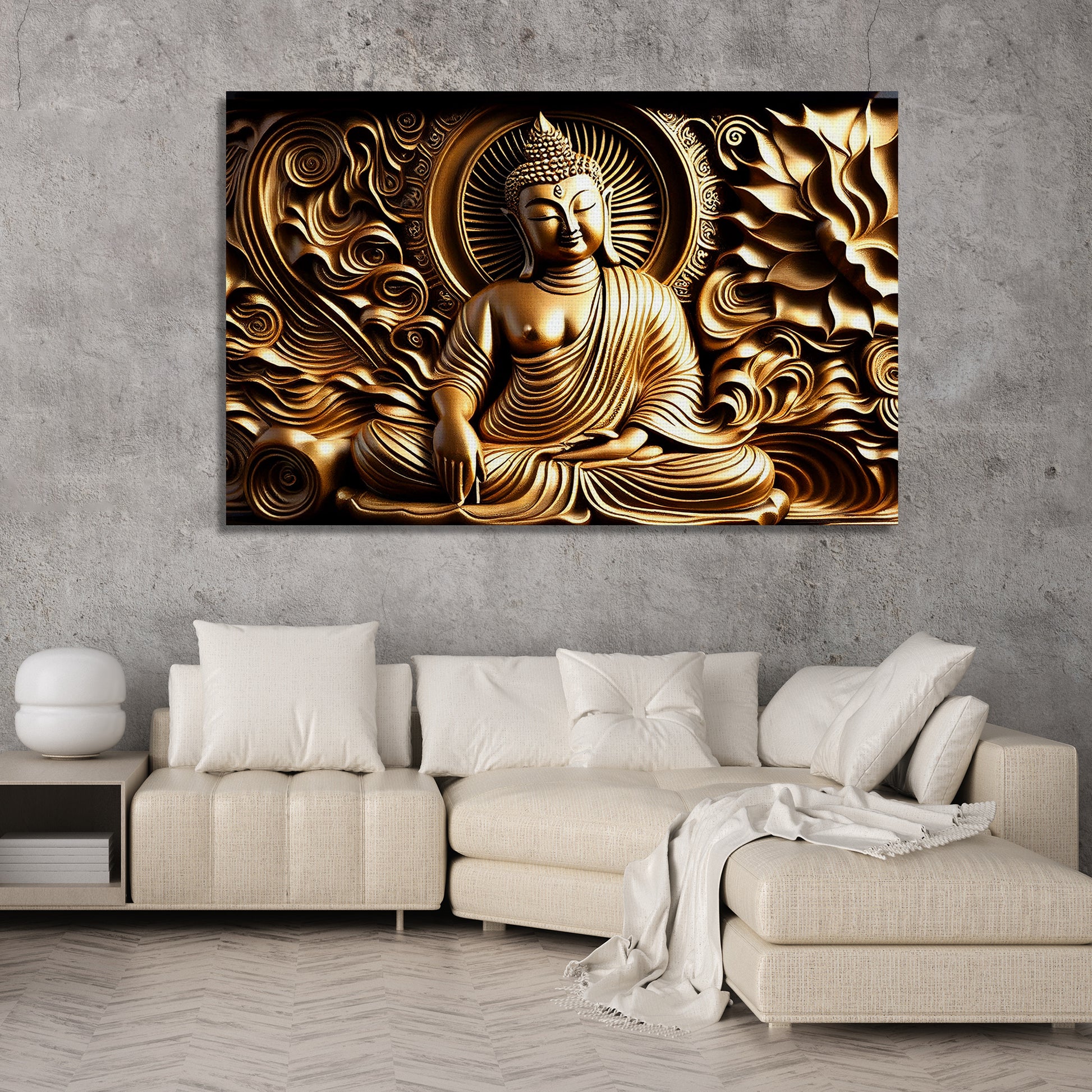 Buddha Canvas Painting - Golden Buddha Large Canvas Art for Home