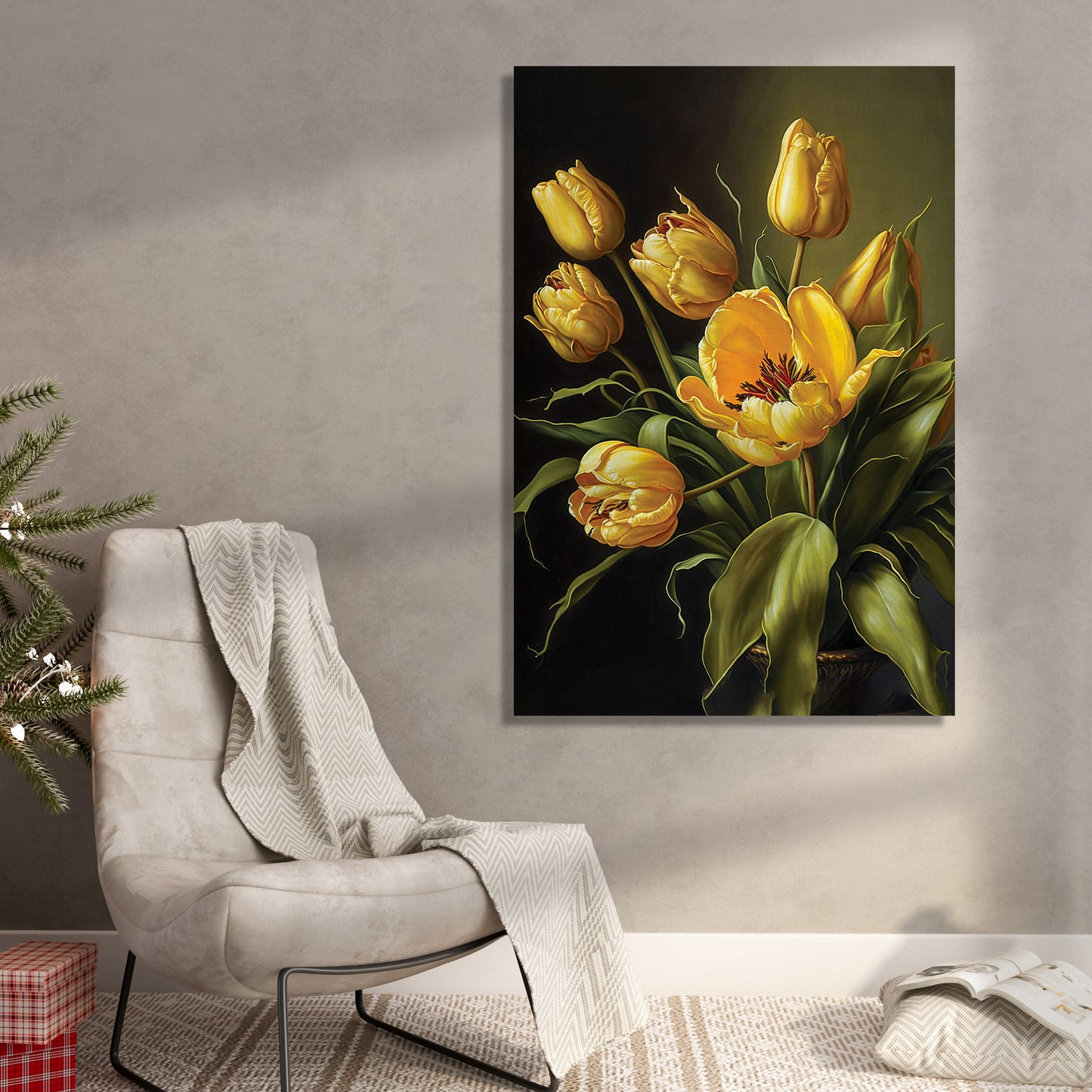 Yellow Floral Canvas Painting for Living Room Bedrooms Home and Office Wall-Kotart