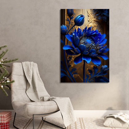 Magnificent Vibrant Blue Flower Canvas Painting for Living Room Bedroom Home Wall Decor-Kotart