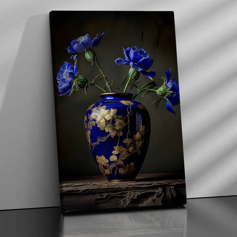 Elegant Vibrant Blue Flower Canvas Painting for Living Room Bedroom Home Wall Decor-Kotart