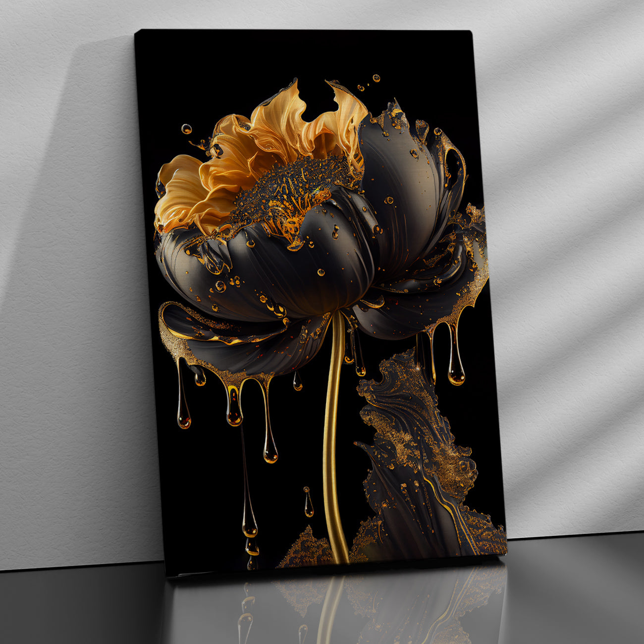 Luxury Black and Golden Flower Canvas Painting for Living Room Bedroom Home Wall Decor-Kotart