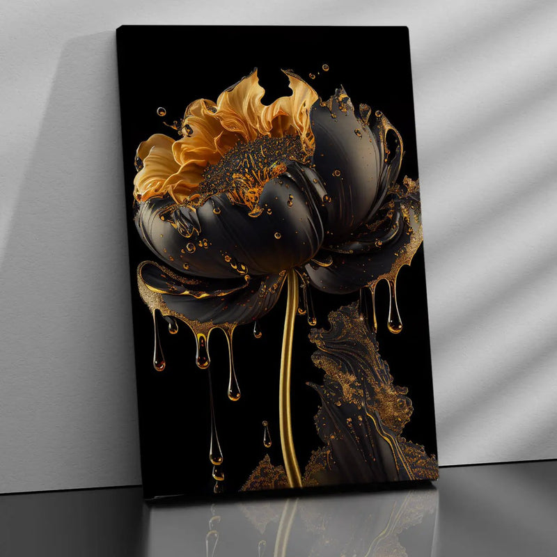 Luxury Black and Golden Flower Canvas Painting for Living Room Bedroom Home Wall Decor-Kotart