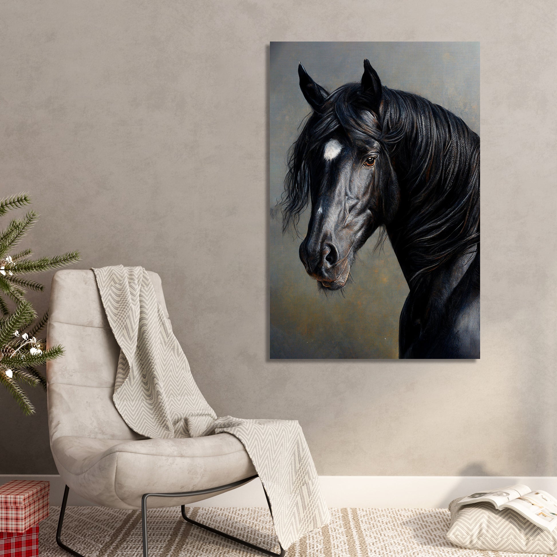 Classic Black Horse Canvas Painting for Living Room Bedroom Wall Decor-Kotart