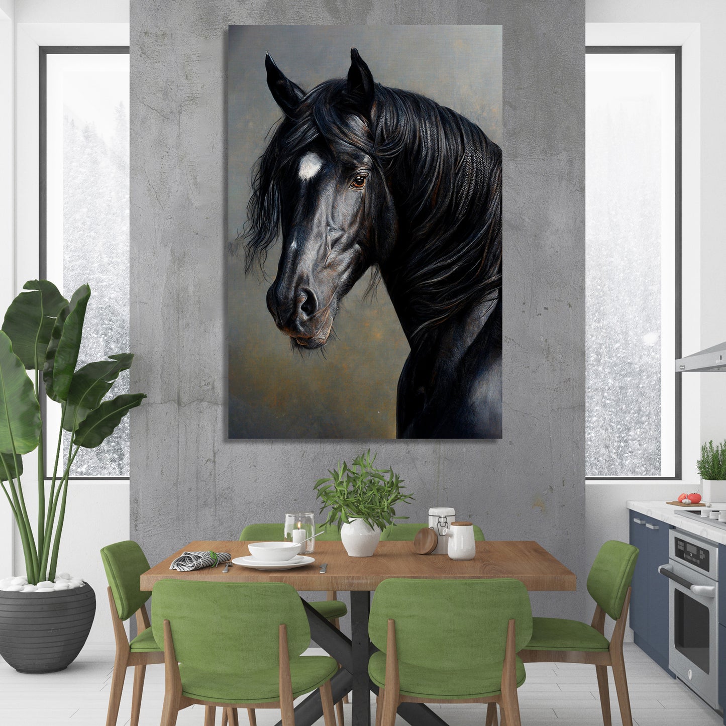 Classic Black Horse Canvas Painting for Living Room Bedroom Wall Decor-Kotart