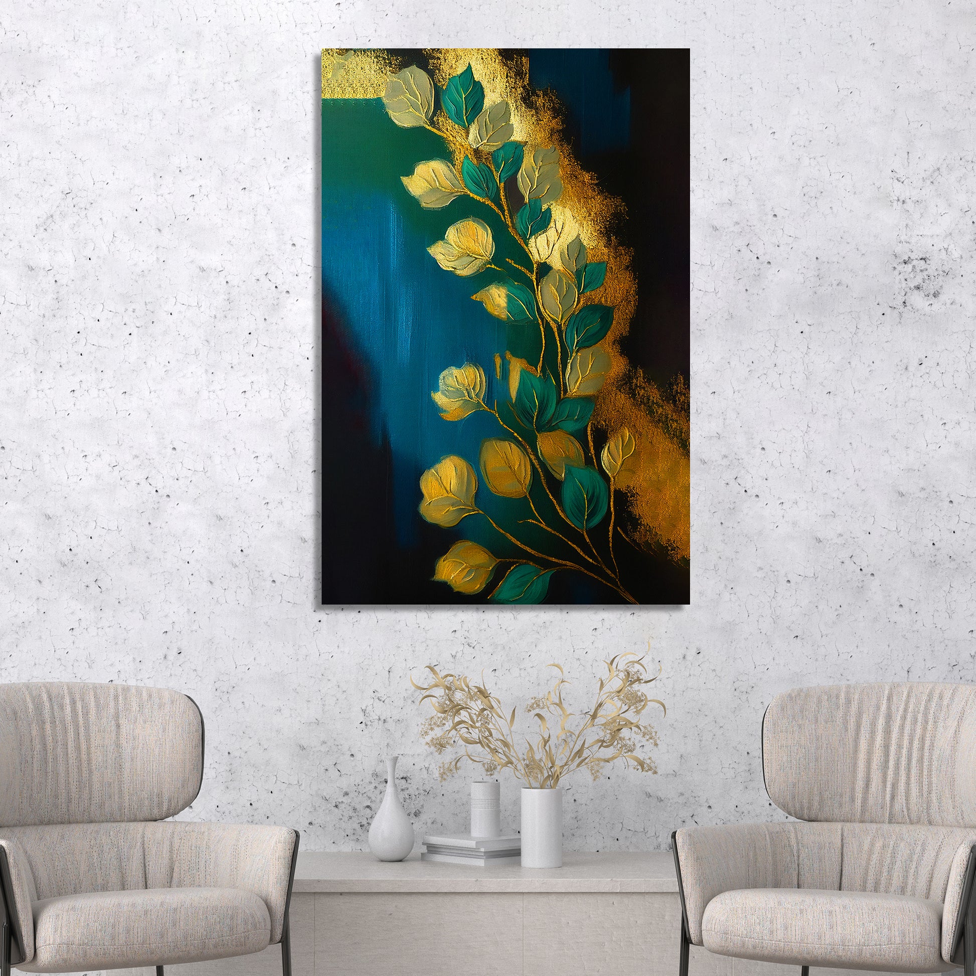 Green and Golden Luxury Canvas Painting for Living Room Bedroom Wall Decor-Kotart