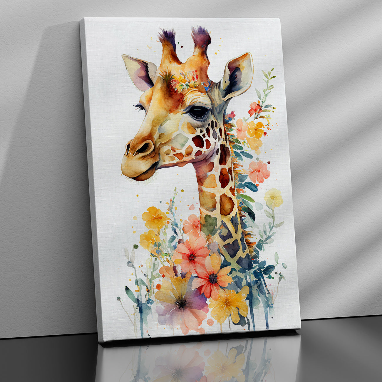 Cute Giraffe Printed Canvas Panting for Kids Room Wall Decor-Kotart