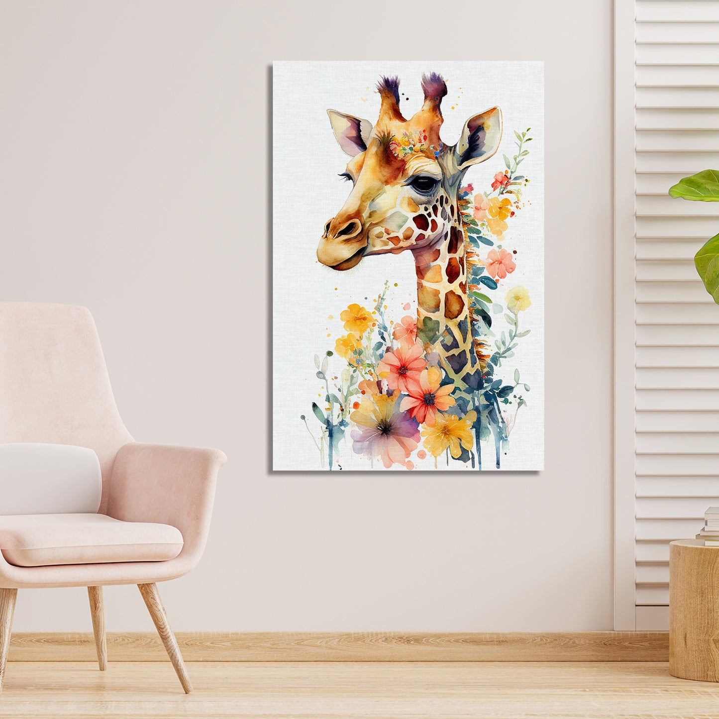 Cute Giraffe Printed Canvas Panting for Kids Room Wall Decor-Kotart