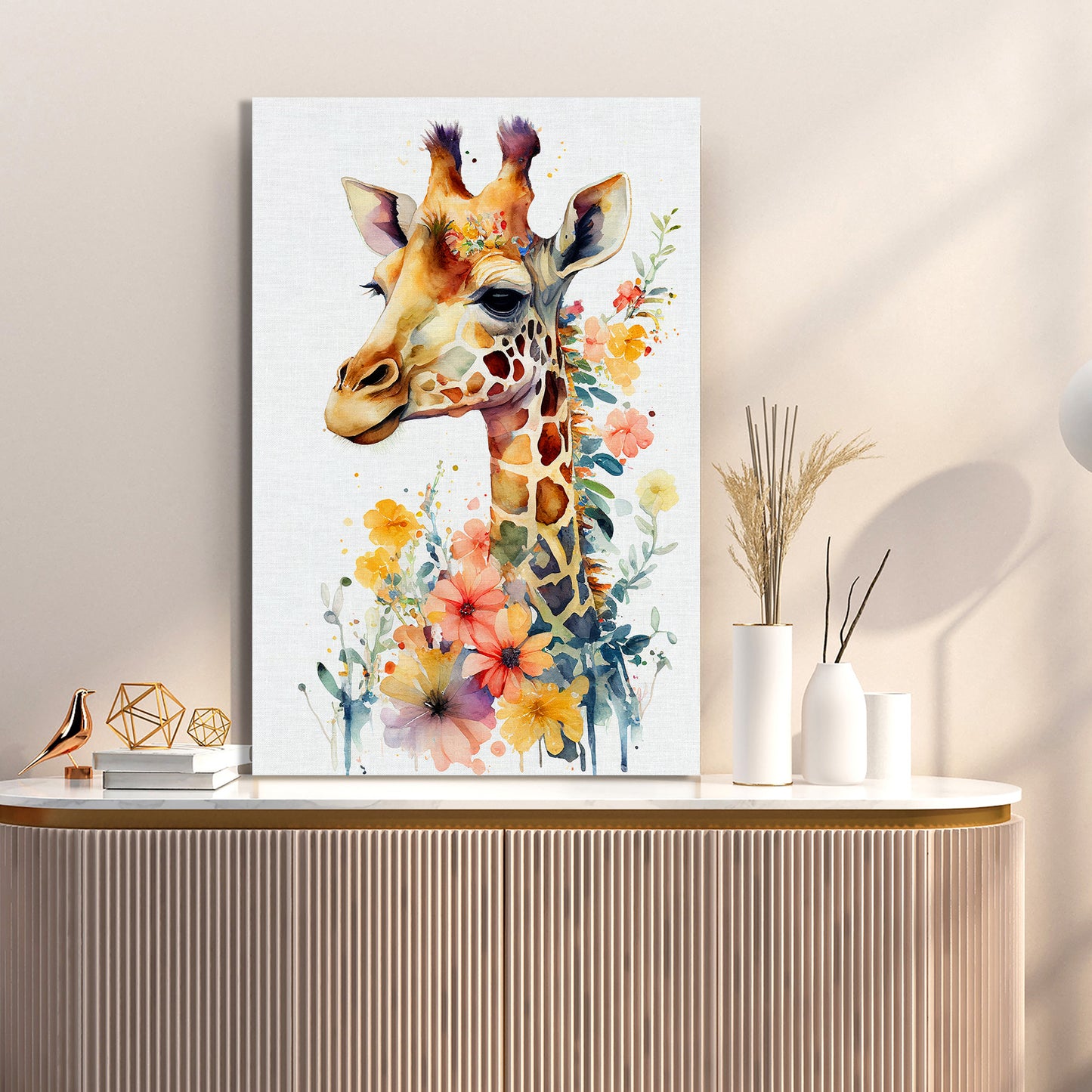 Cute Giraffe Printed Canvas Panting for Kids Room Wall Decor-Kotart