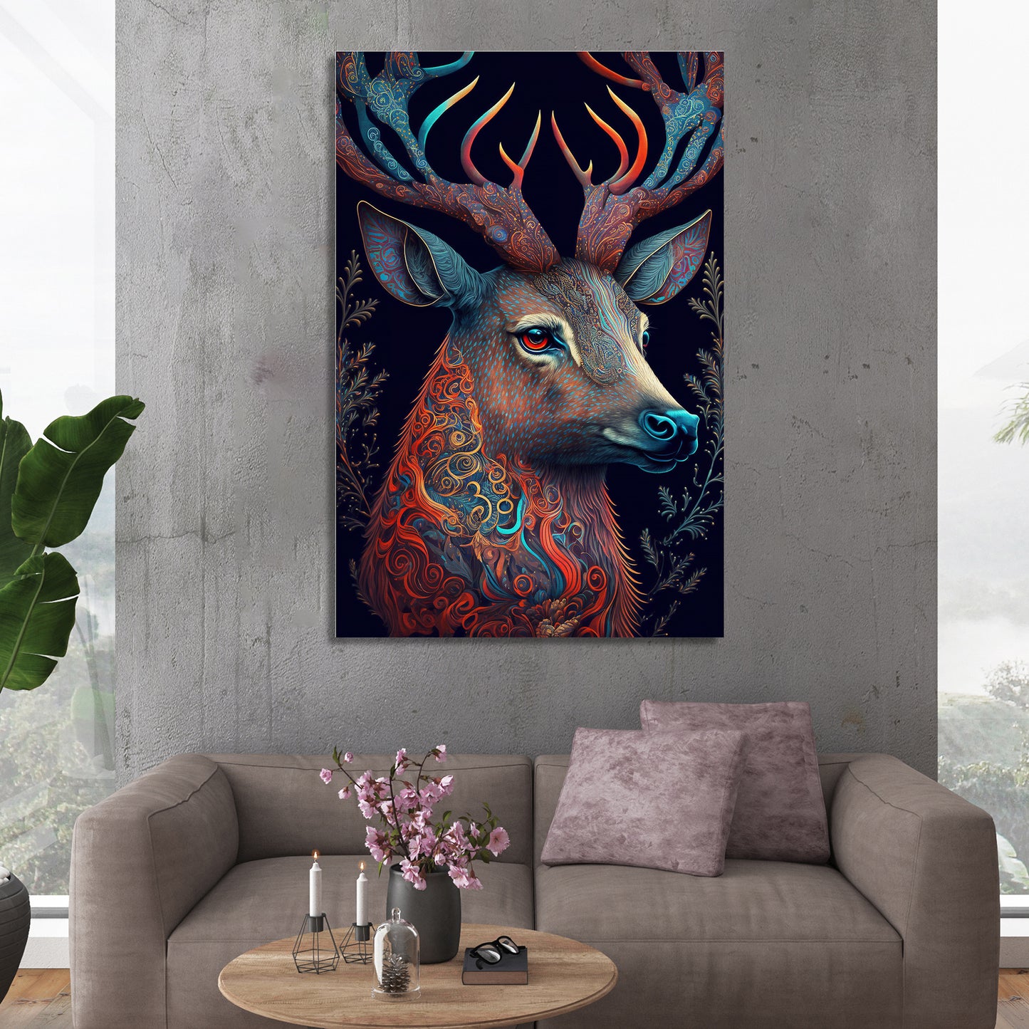 Vibrant Deer Canvas Painting for Wall Decor-Kotart