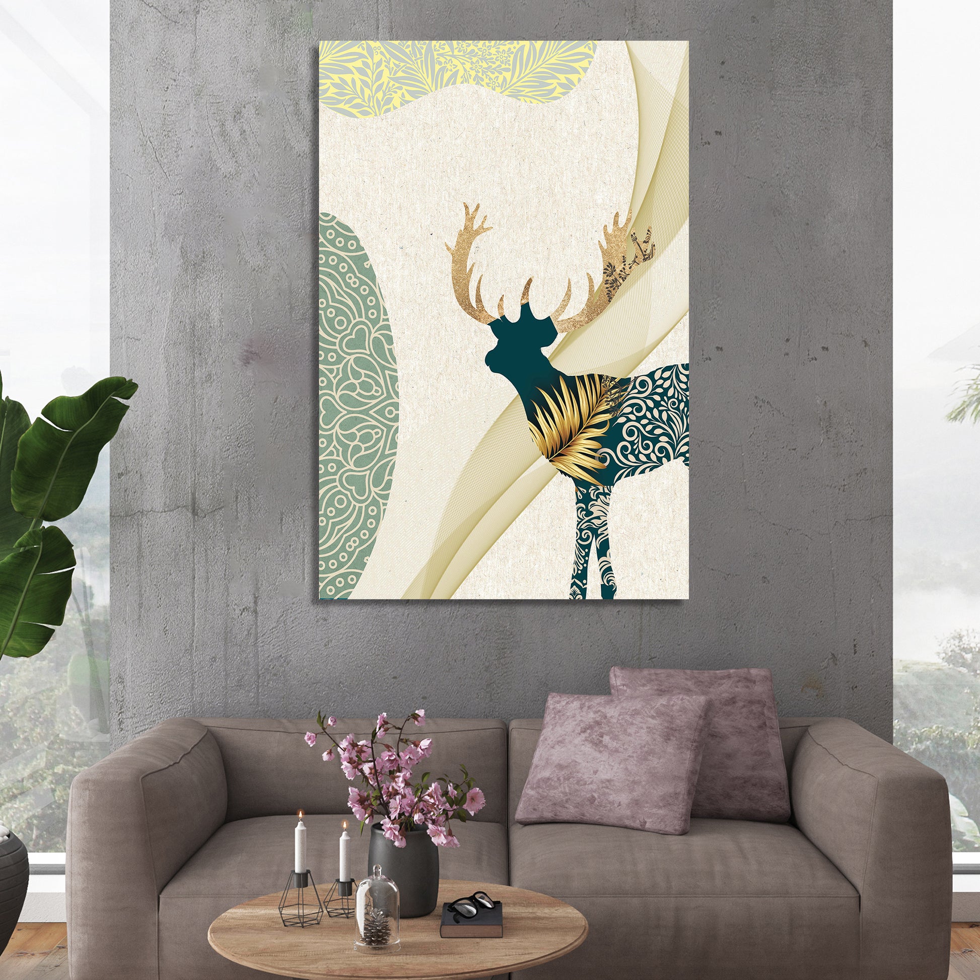 Minimal Deer Canvas Painting for Living Room - Modern Art Canvas for Wall Decor-Kotart