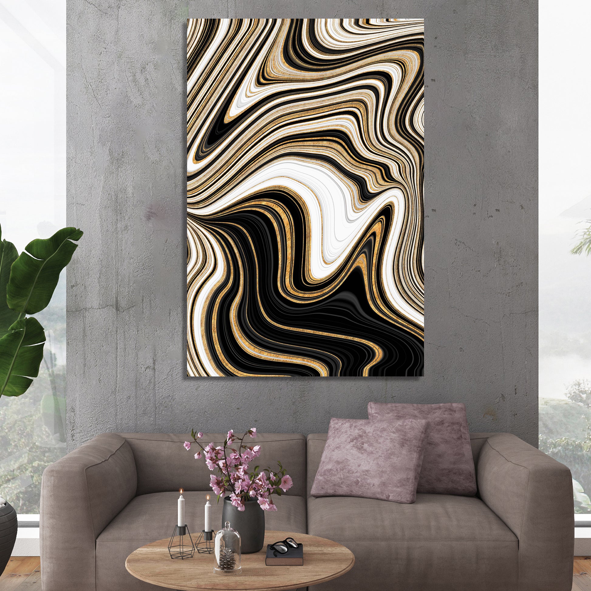 Beautiful Black and Golden Canvas Painting - Abstract Art Canvas for Wall Decor-Kotart