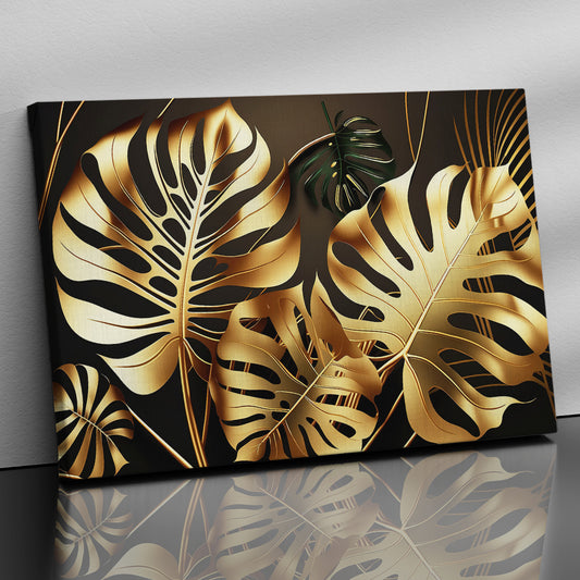 Nature Inspired Golden Leaf Art Painting for Wall Decor - Modern Art Canvas Paintings for Living Room Bedroom Decor-Kotart