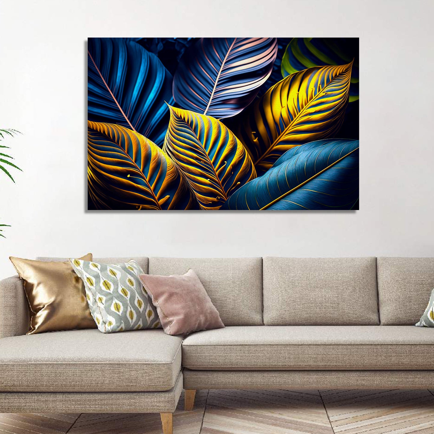 Nature Inspired Golden Leaf Art Painting for Wall Decor - Modern Art Canvas Paintings for Living Room Bedroom Decoration-Kotart