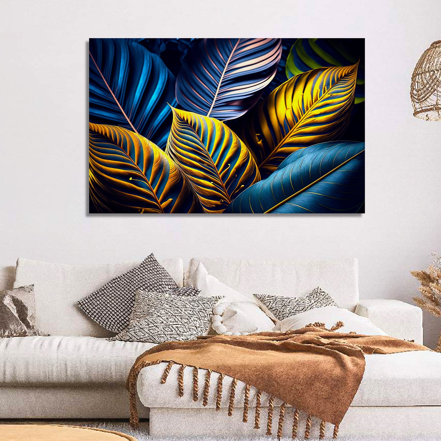 Nature Inspired Golden Leaf Art Painting for Wall Decor - Modern Art Canvas Paintings for Living Room Bedroom Decoration-Kotart