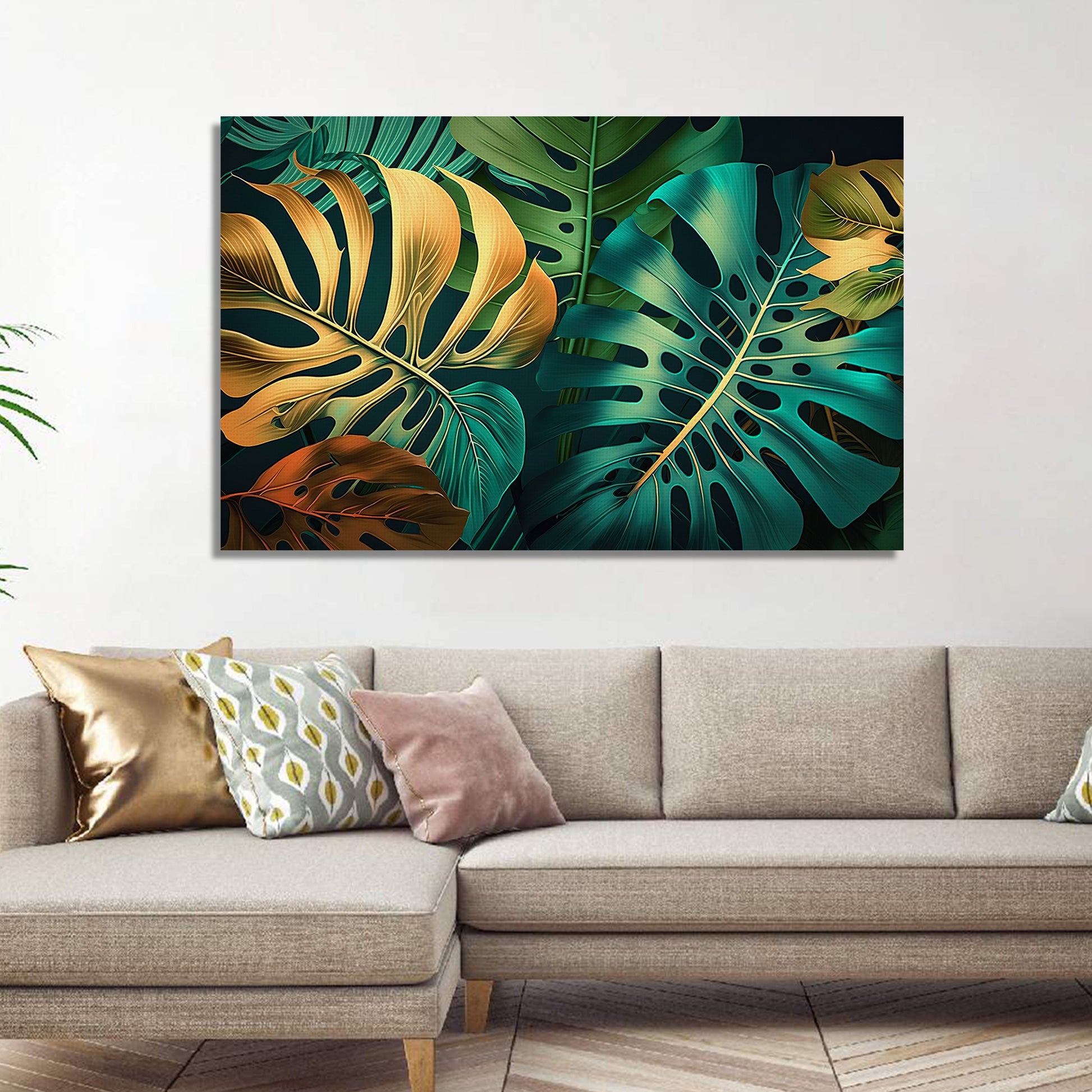 Nature Inspired Green Leaf Art Painting for Wall Decor - Modern Art Canvas Paintings for Living Room Bedroom Decoration-Kotart