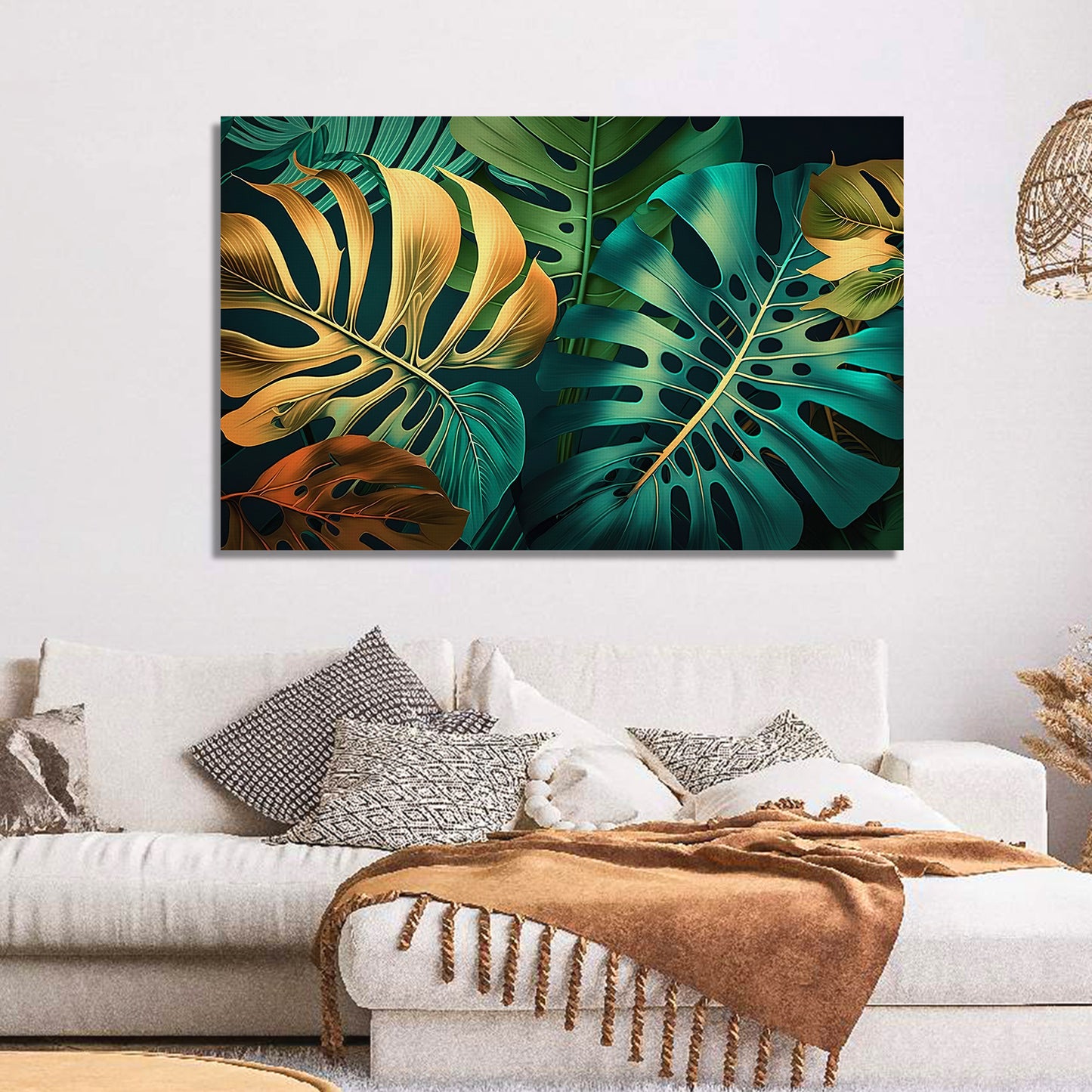 Nature Inspired Green Leaf Art Painting for Wall Decor - Modern Art Canvas Paintings for Living Room Bedroom Decoration-Kotart