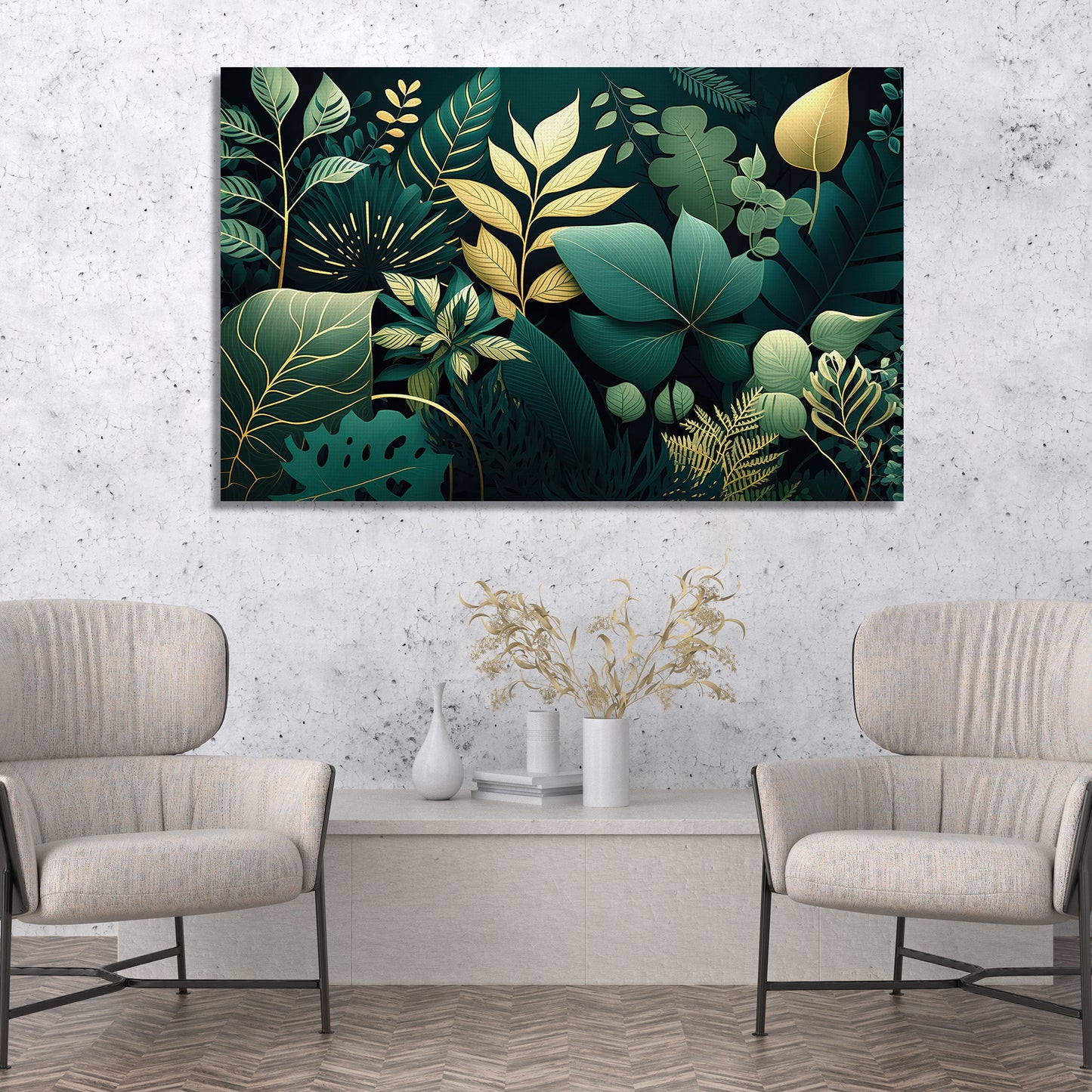 Nature Inspired Green Leaf Art Painting for Home and Wall Decor - Modern Art Canvas Paintings for Living Room Bedroom Decoration-Kotart