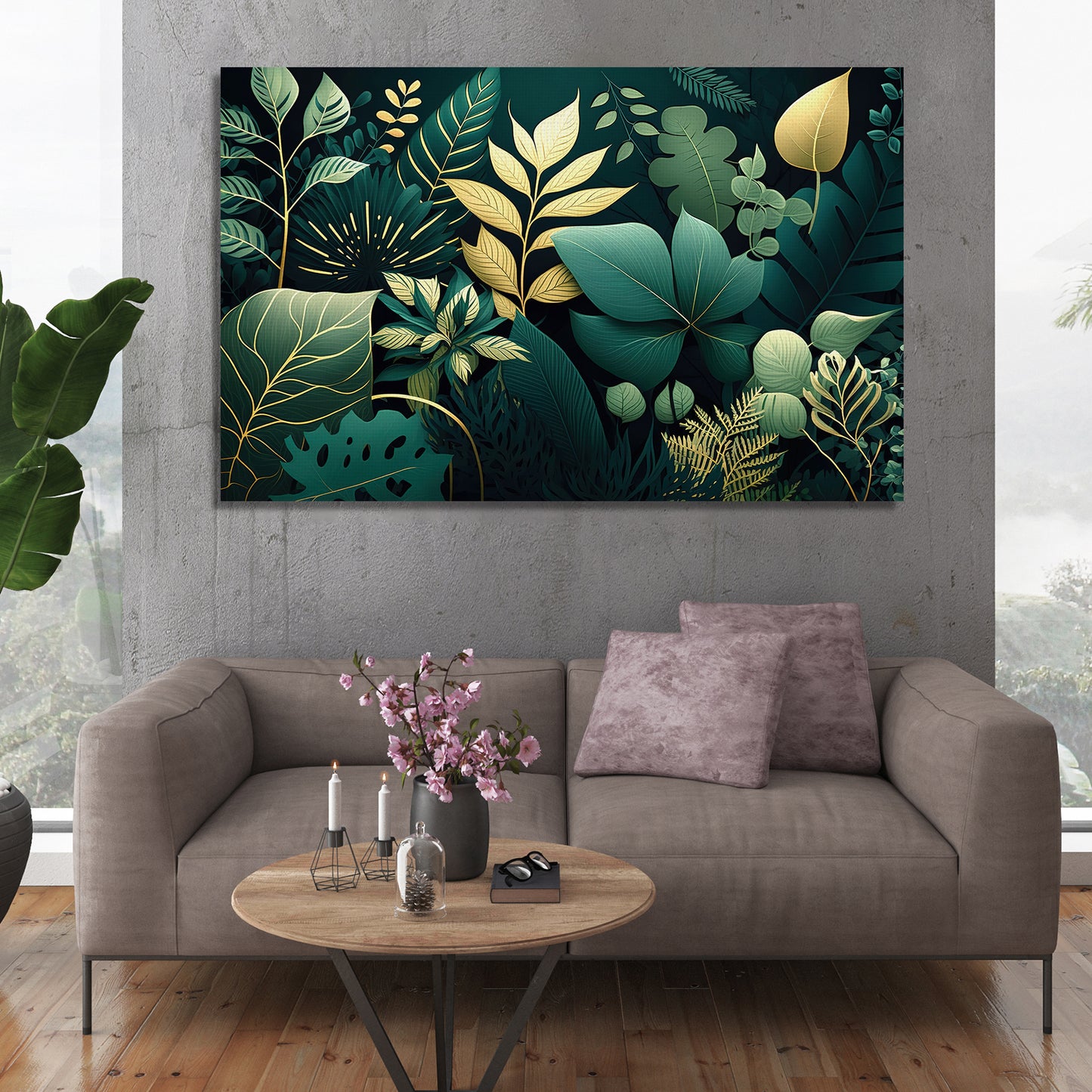 Nature Inspired Green Leaf Art Painting for Home and Wall Decor - Modern Art Canvas Paintings for Living Room Bedroom Decoration-Kotart