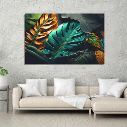 Nature Inspired Green Leaf Art Painting for Wall Decor - Abstract Nature Art Canvas Paintings for Living Room Bedroom Decoration-Kotart