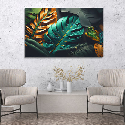 Nature Inspired Green Leaf Art Painting for Wall Decor - Abstract Nature Art Canvas Paintings for Living Room Bedroom Decoration-Kotart