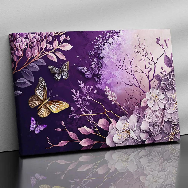 Abstract Floral Art Purple Canvas Paintings for Stylish Living Room Decor - Nature Inspired Leaf Canvas Painting-Kotart