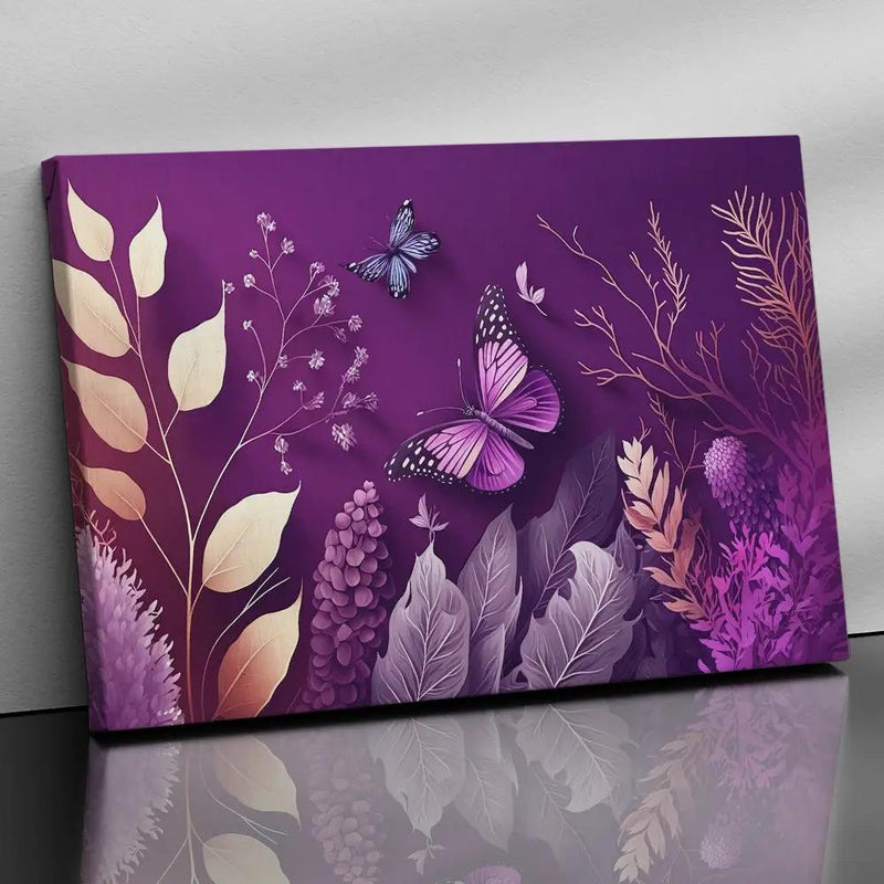 Abstract Floral Art Purple Canvas Paintings for Stylish Living Room Decor - Nature Inspired Leaf Canvas Painting-Kotart