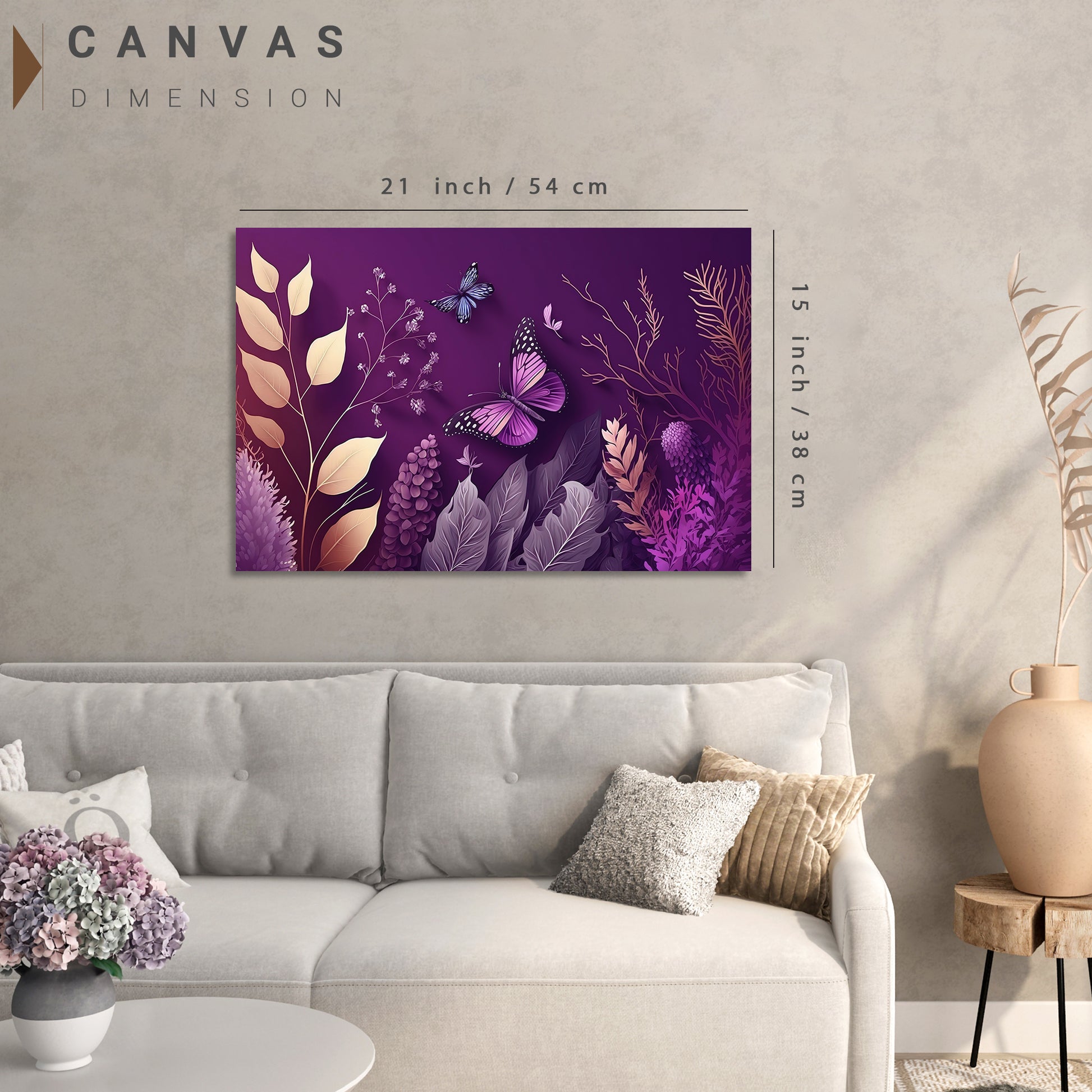 Abstract Floral Art Purple Canvas Paintings for Stylish Living Room Decor - Nature Inspired Leaf Canvas Painting-Kotart