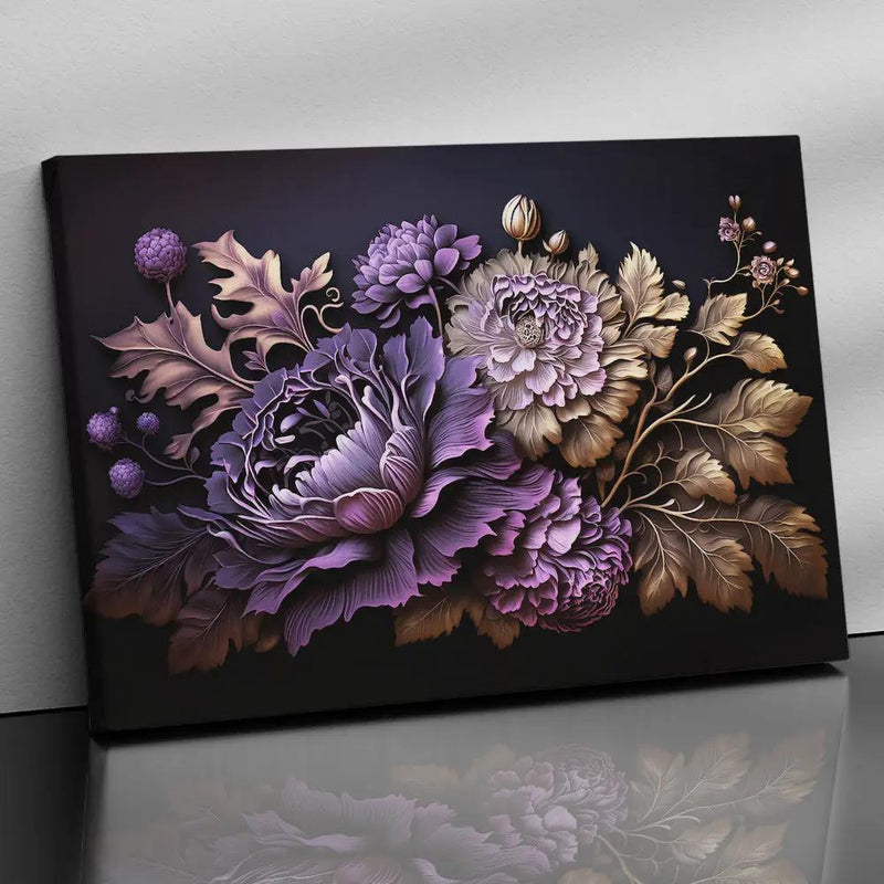 Abstract Floral Art Purple Canvas Paintings for Stylish Living Room Decor - Nature Inspired Leaf Canvas Painting-Kotart