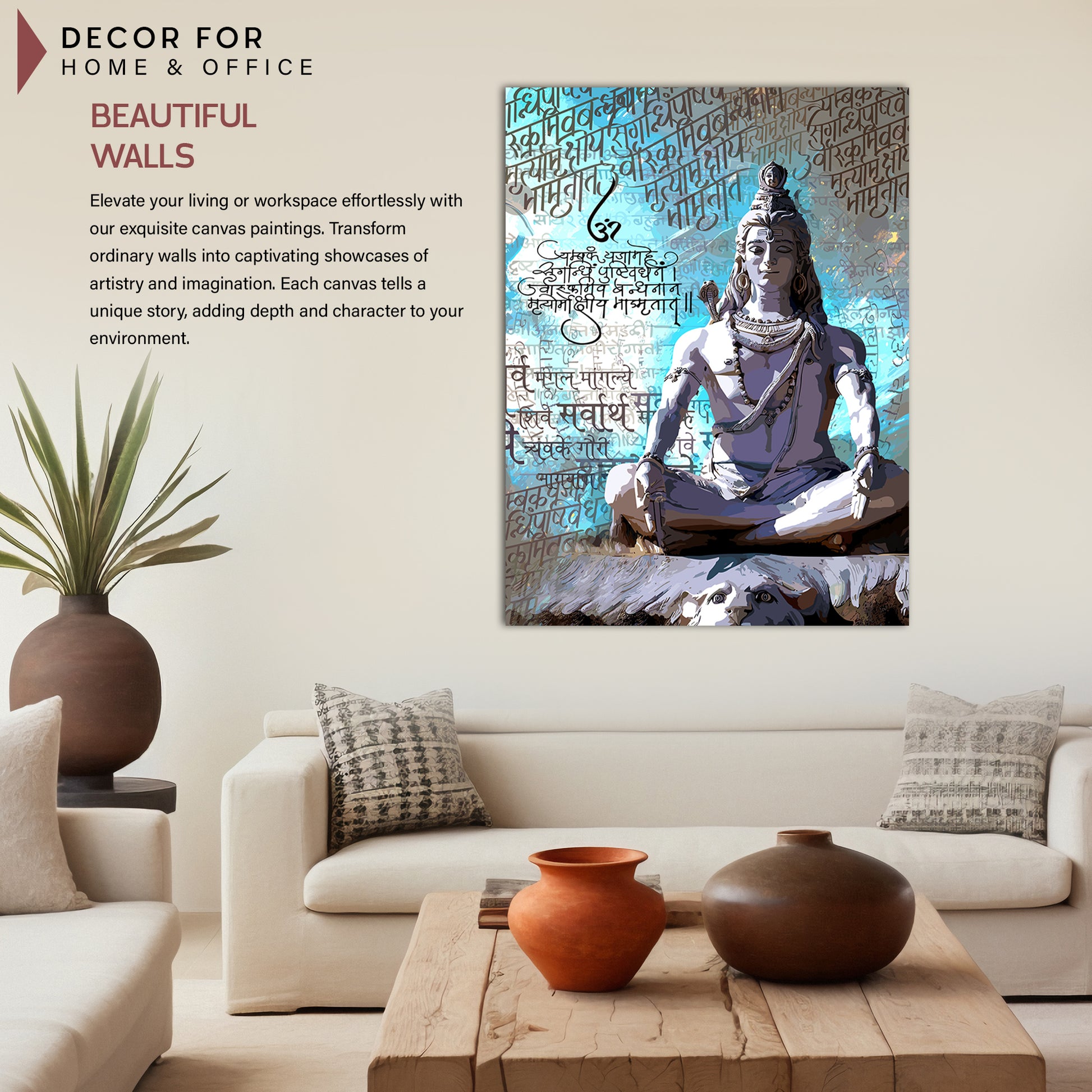 Majestic Hindu Lord Shiva Canvas Painting for Living Room Bedroom Pooja Room Wall Decor-Kotart