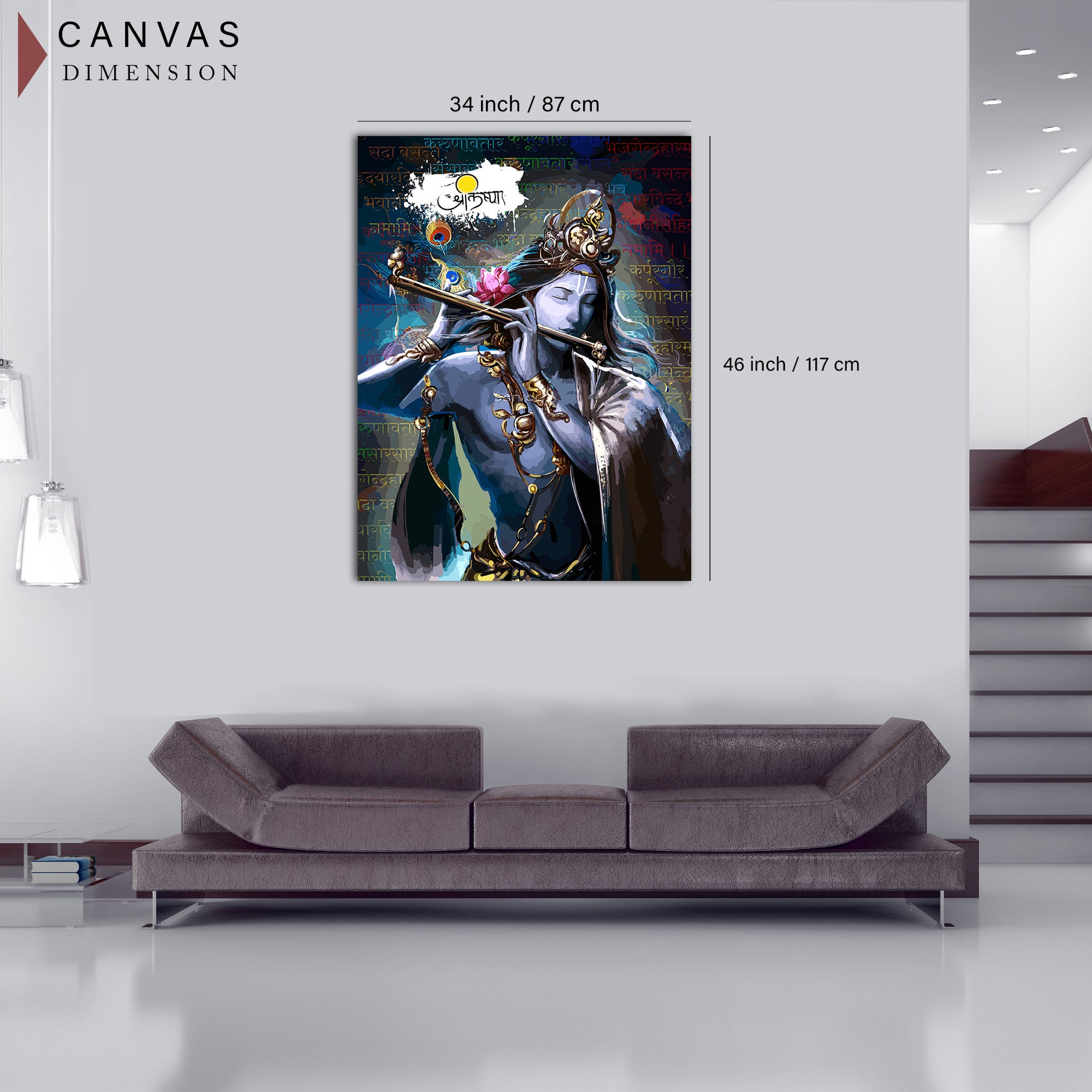 Elegant Hindu Lord Krishna Canvas Painting For Home Pooja Room Living Room Wall Decor-Kotart