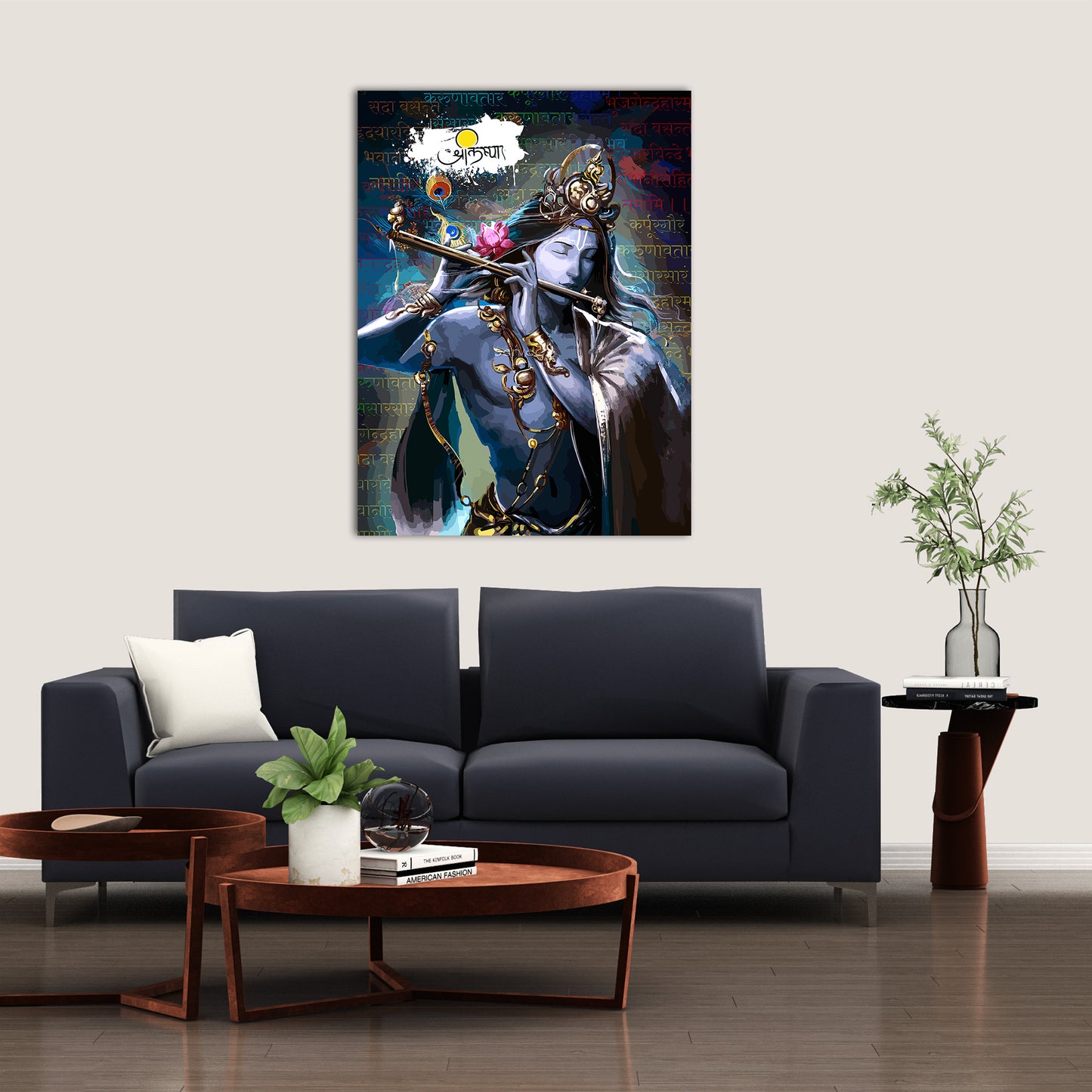 Elegant Hindu Lord Krishna Canvas Painting For Home Pooja Room Living Room Wall Decor-Kotart