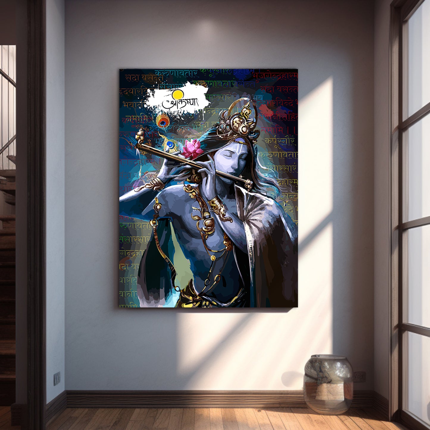 Elegant Hindu Lord Krishna Canvas Painting For Home Pooja Room Living Room Wall Decor-Kotart